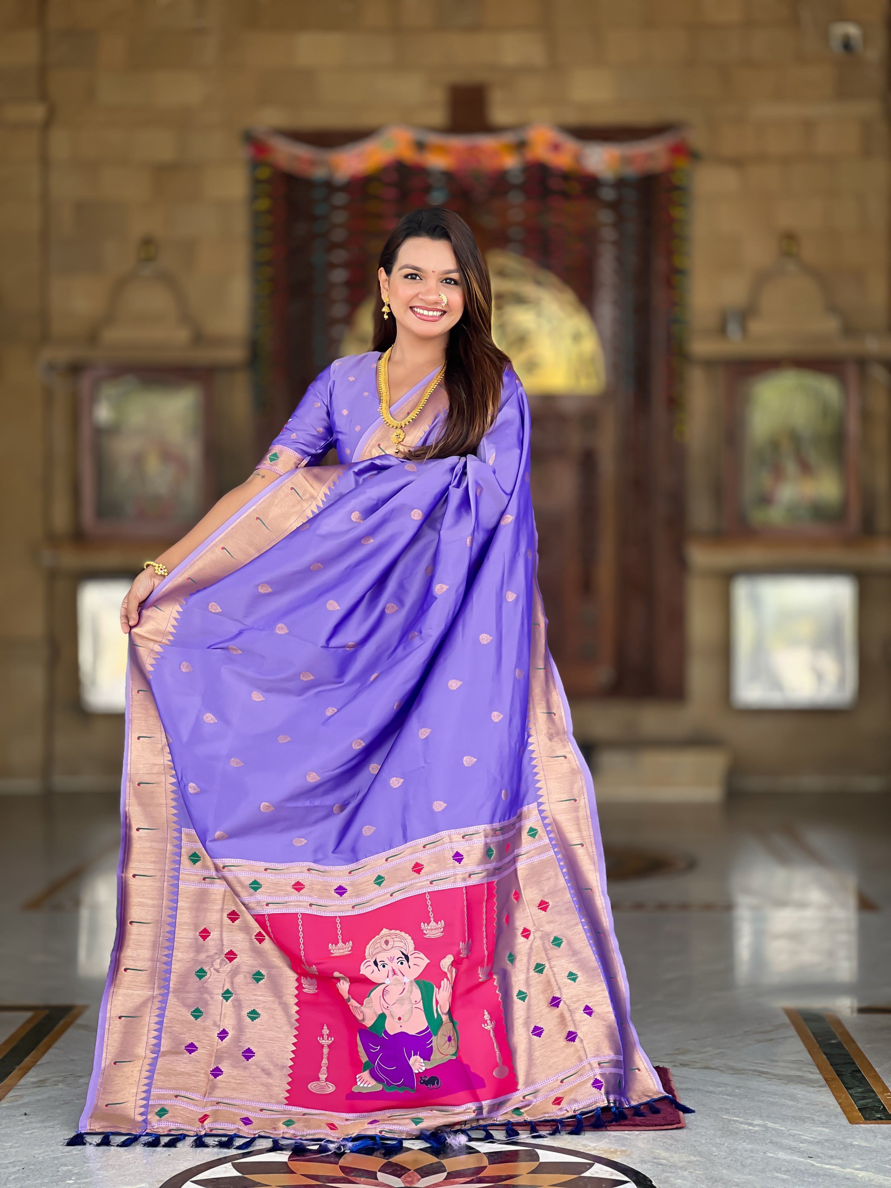 Lavender Soft Paithani Silk Saree