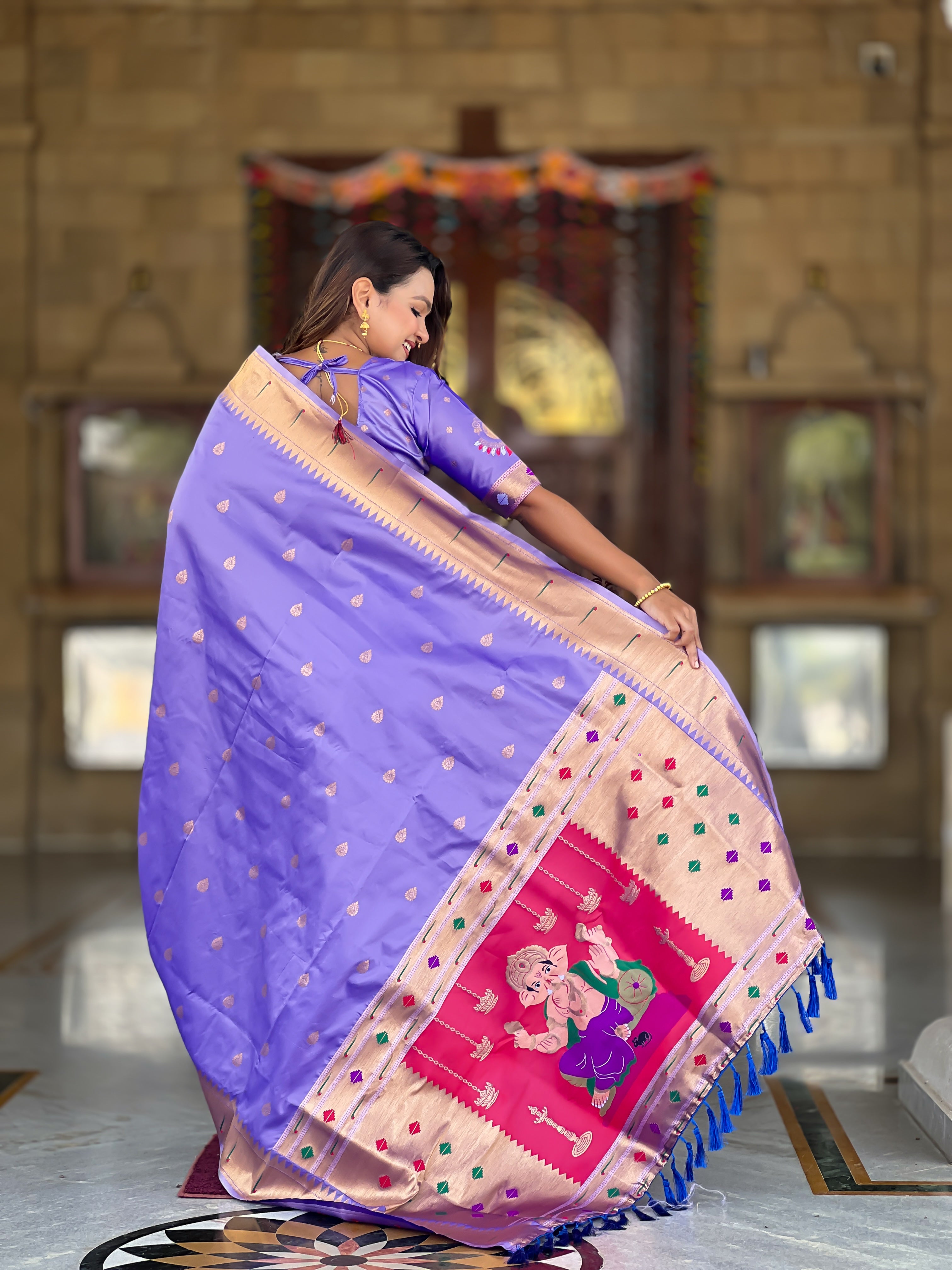 Lavender Soft Paithani Silk Saree