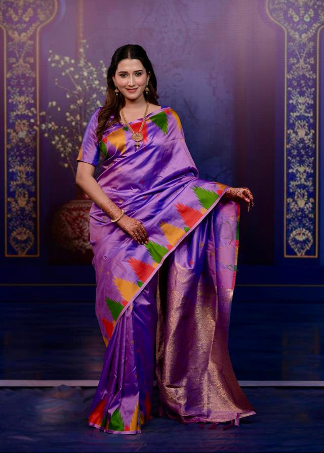 Lavender Triangle Weave Soft Silk Saree