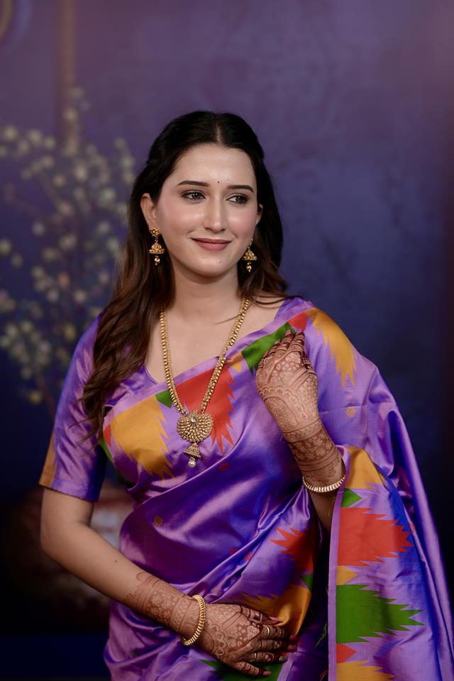 Lavender Triangle Weave Soft Silk Saree