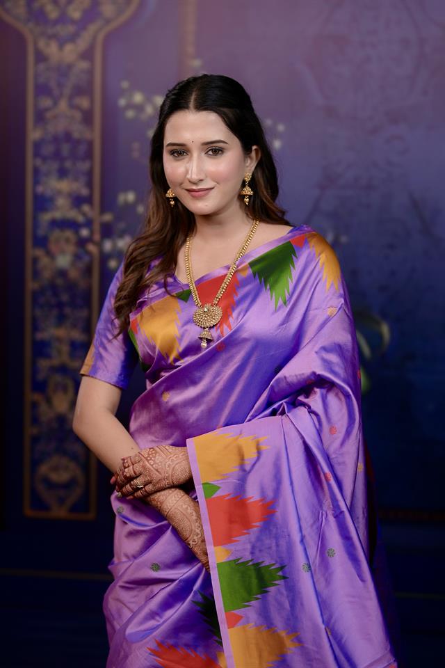 Lavender Triangle Weave Soft Silk Saree