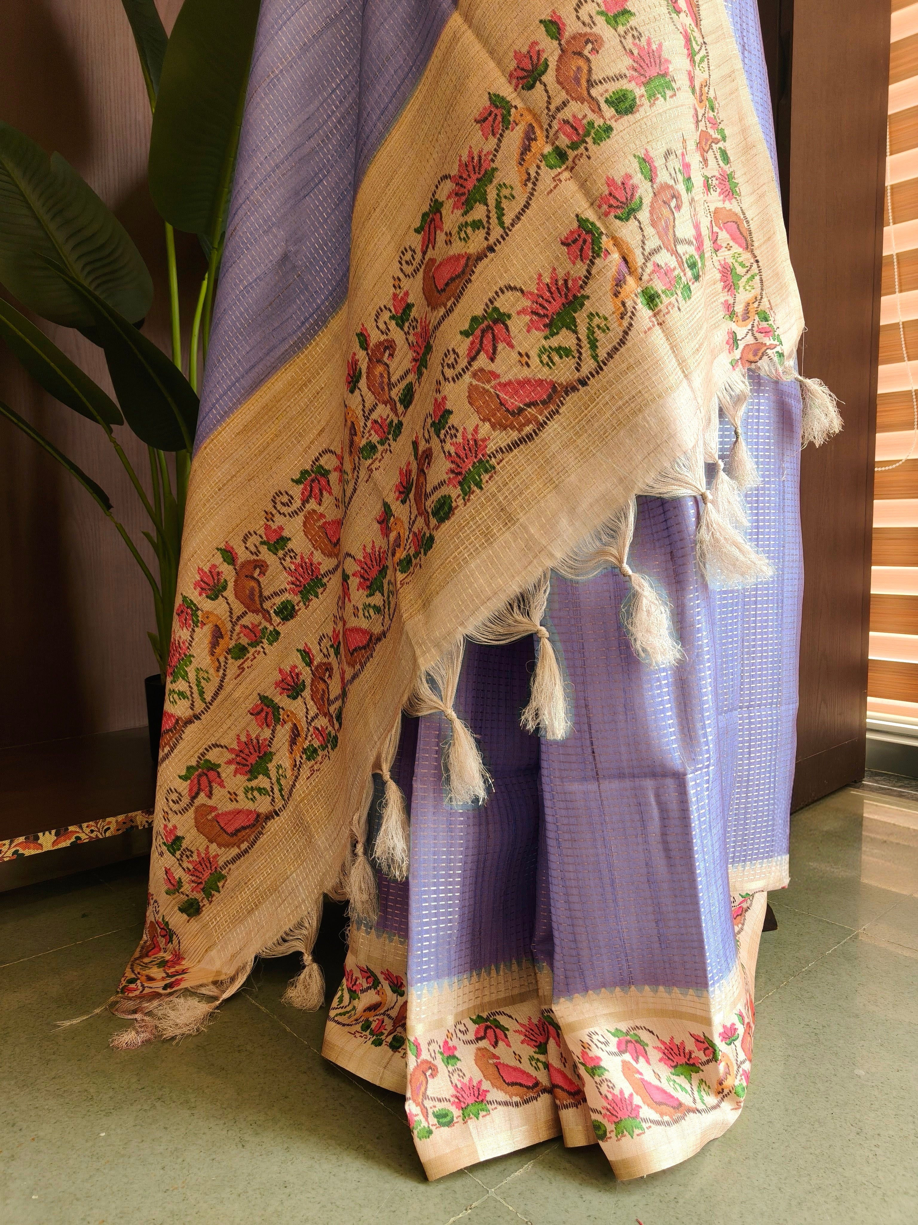 Lavender Tussar Silk Saree