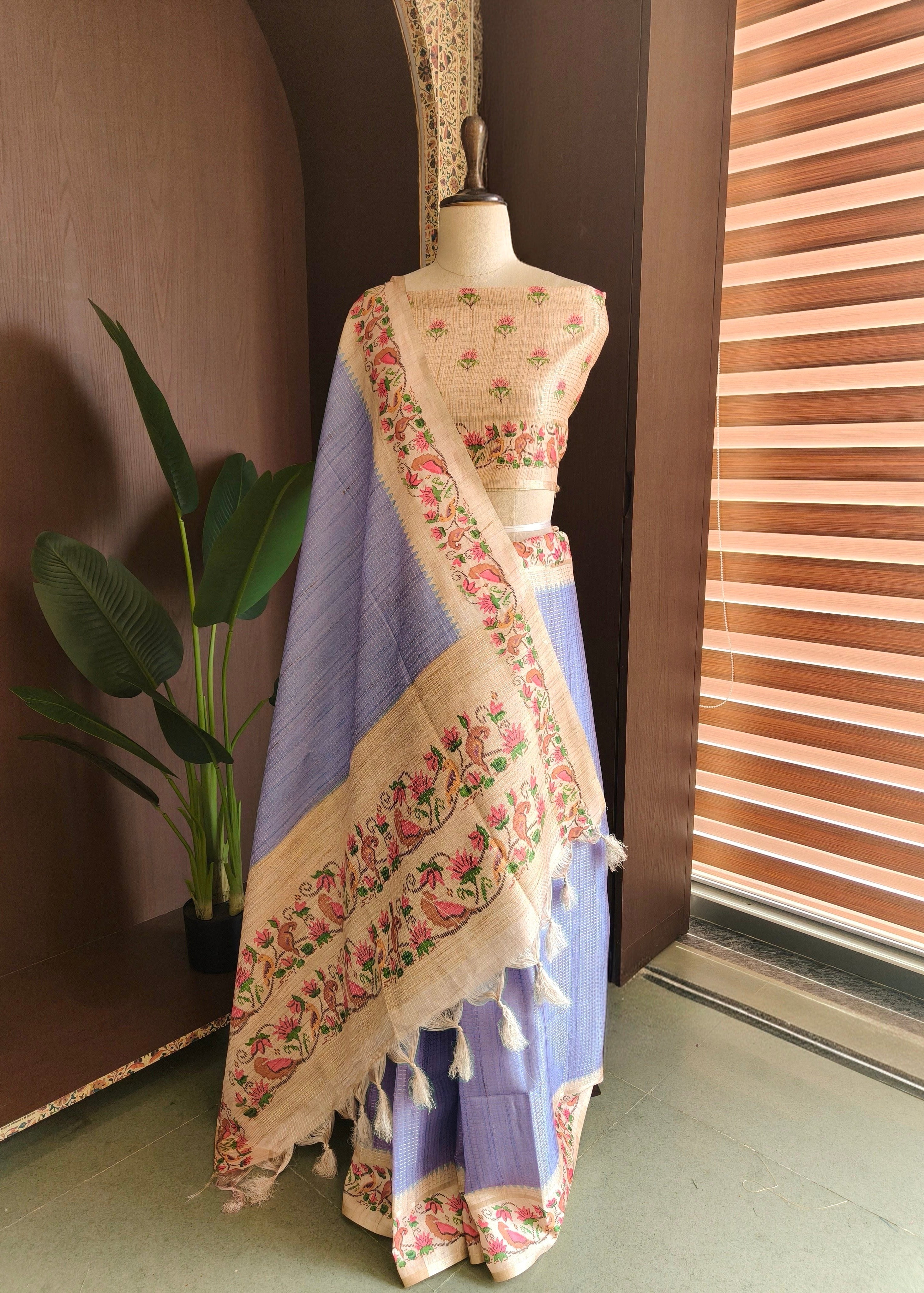 Lavender Tussar Silk Saree