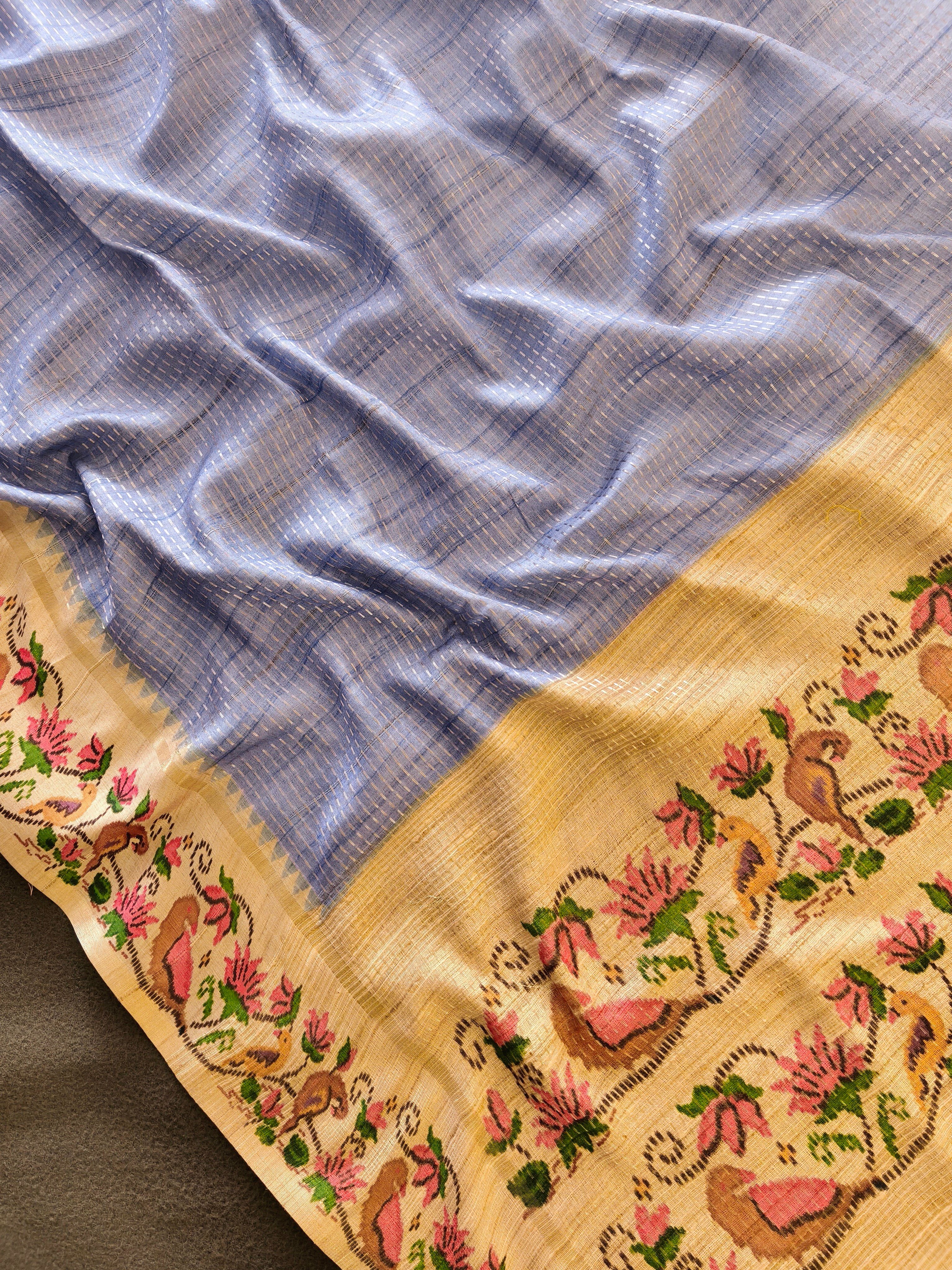 Lavender Tussar Silk Saree