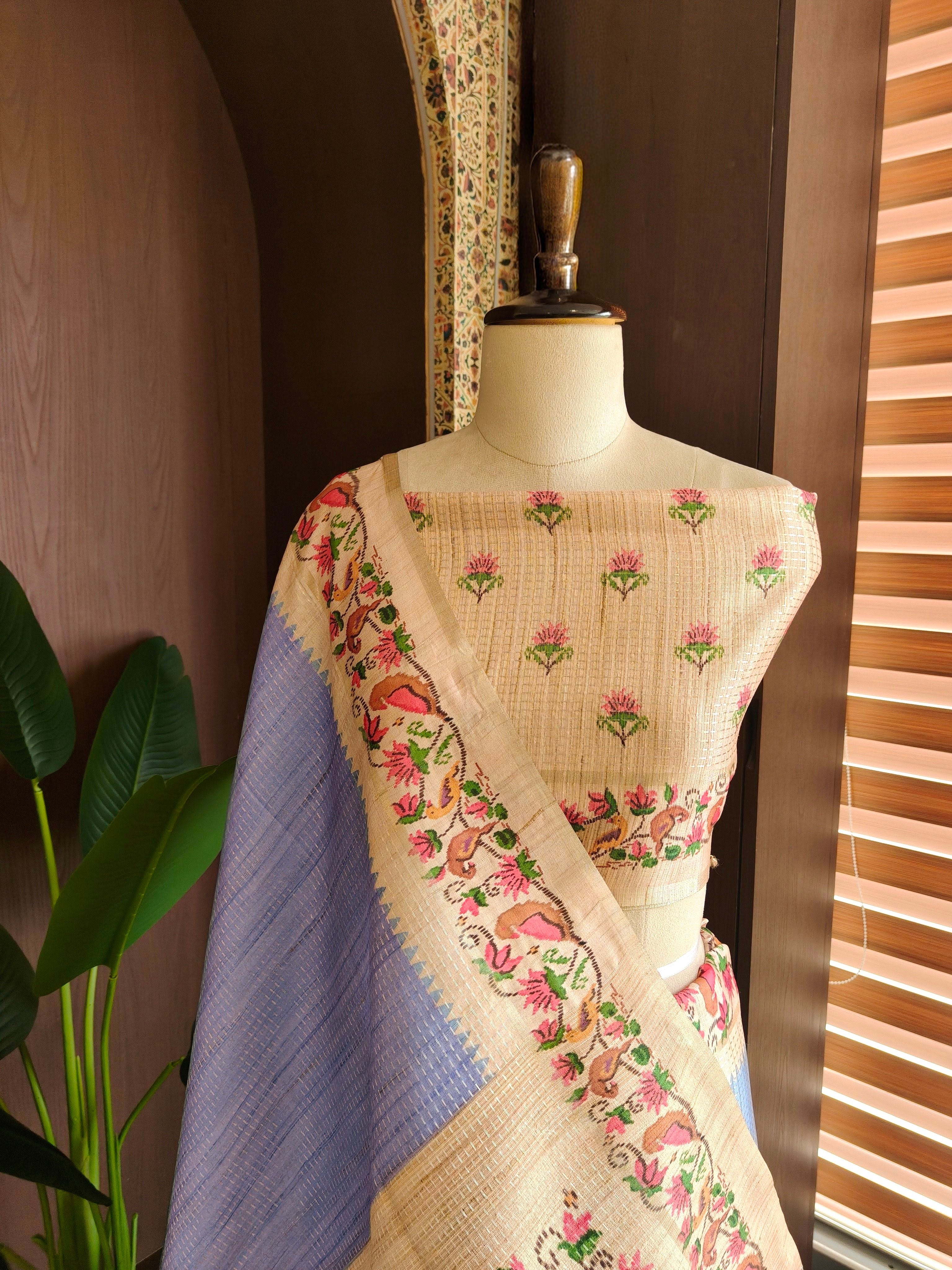 Lavender Tussar Silk Saree