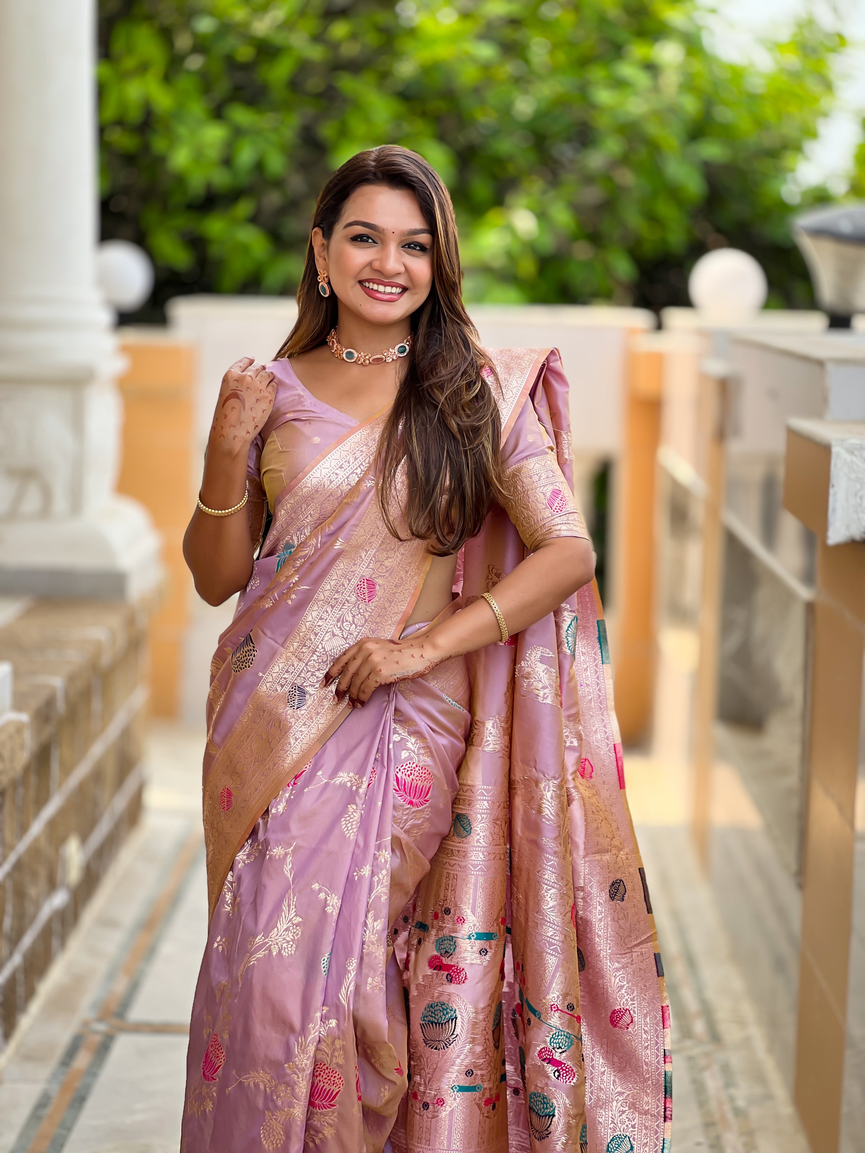 Lavender Wedding Wear Soft Banarasi Silk Saree