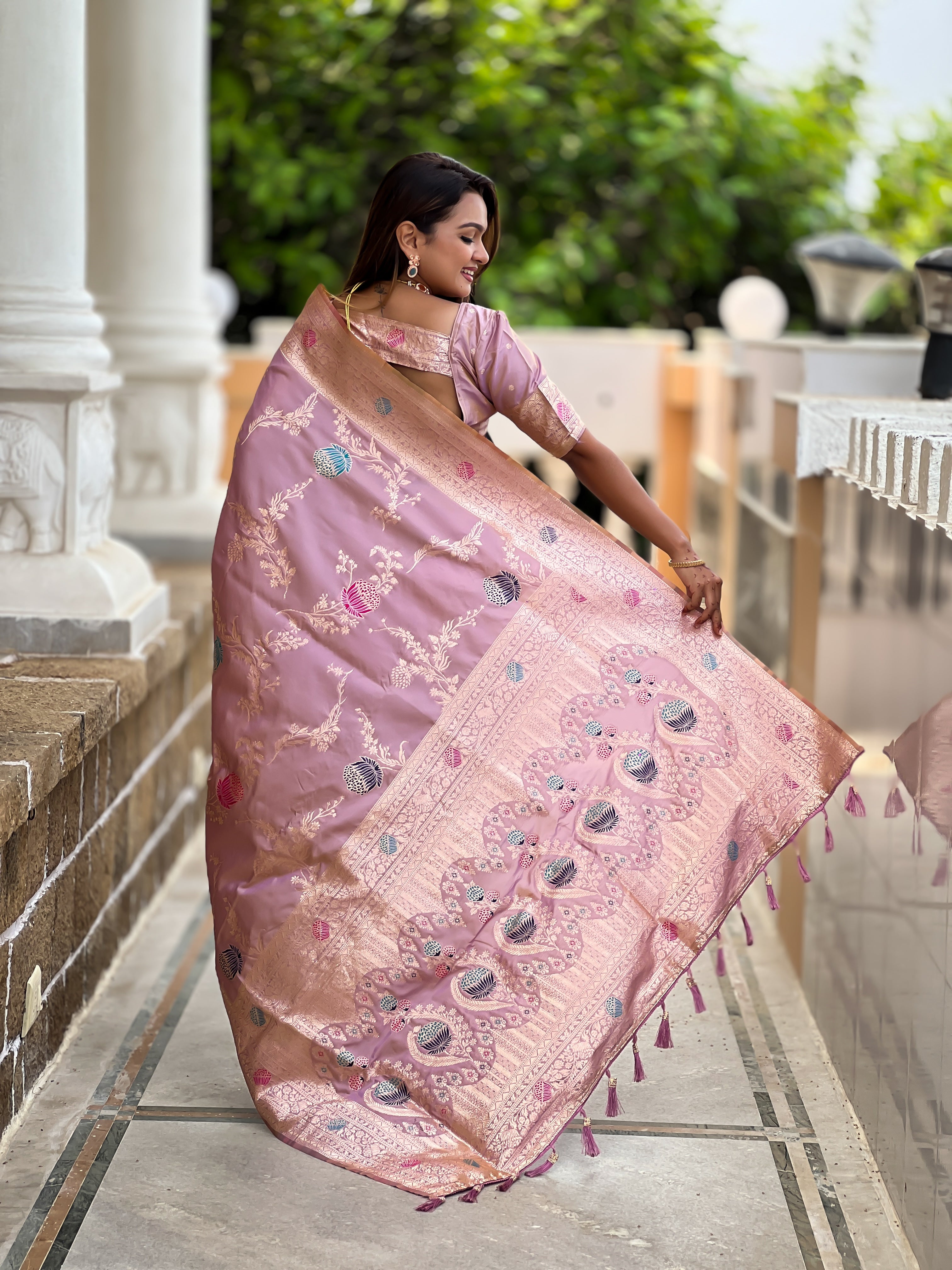 Lavender Wedding Wear Soft Banarasi Silk Saree