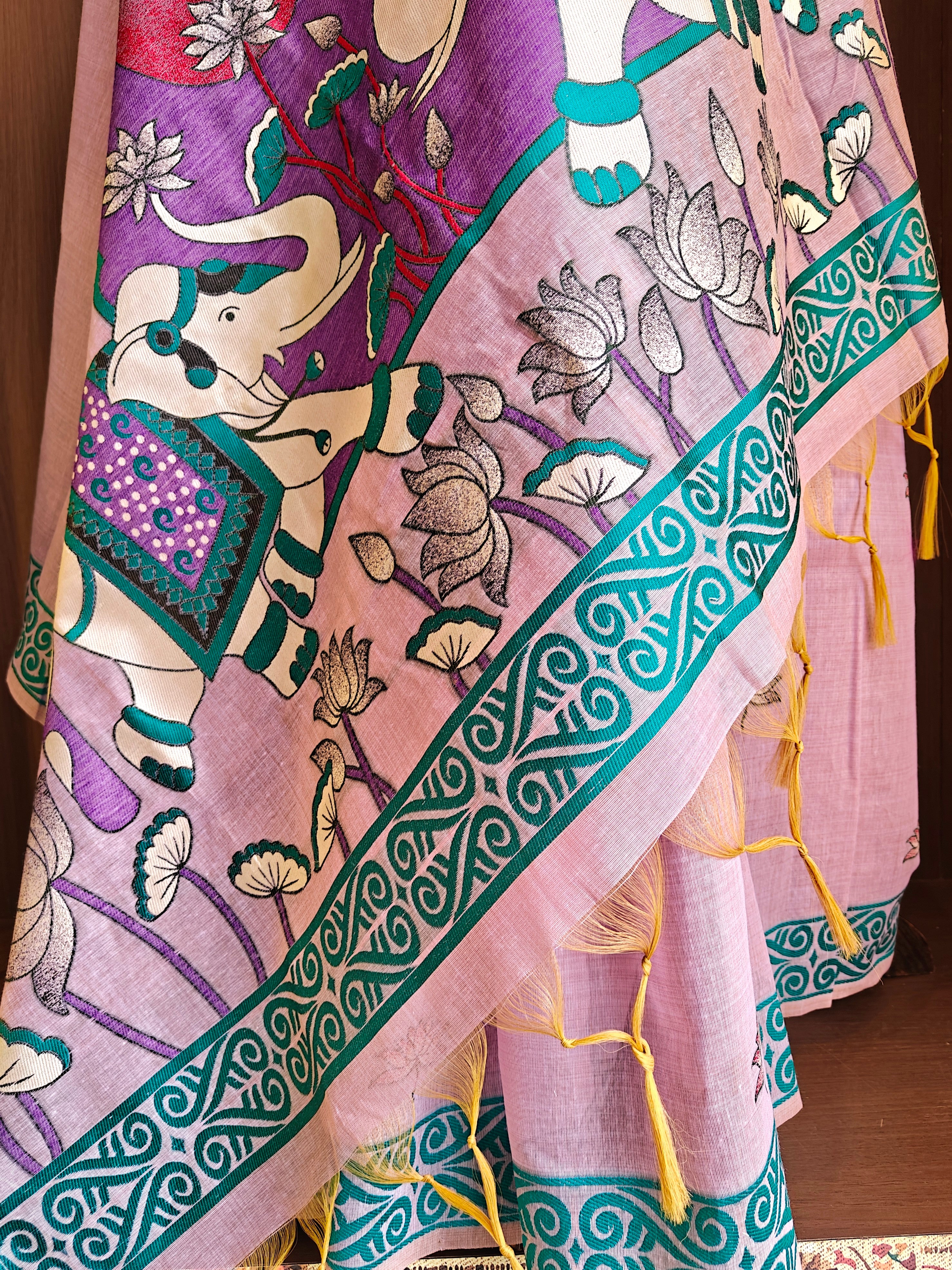 Light Purple Rajwadi Woven Muga Cotton Saree
