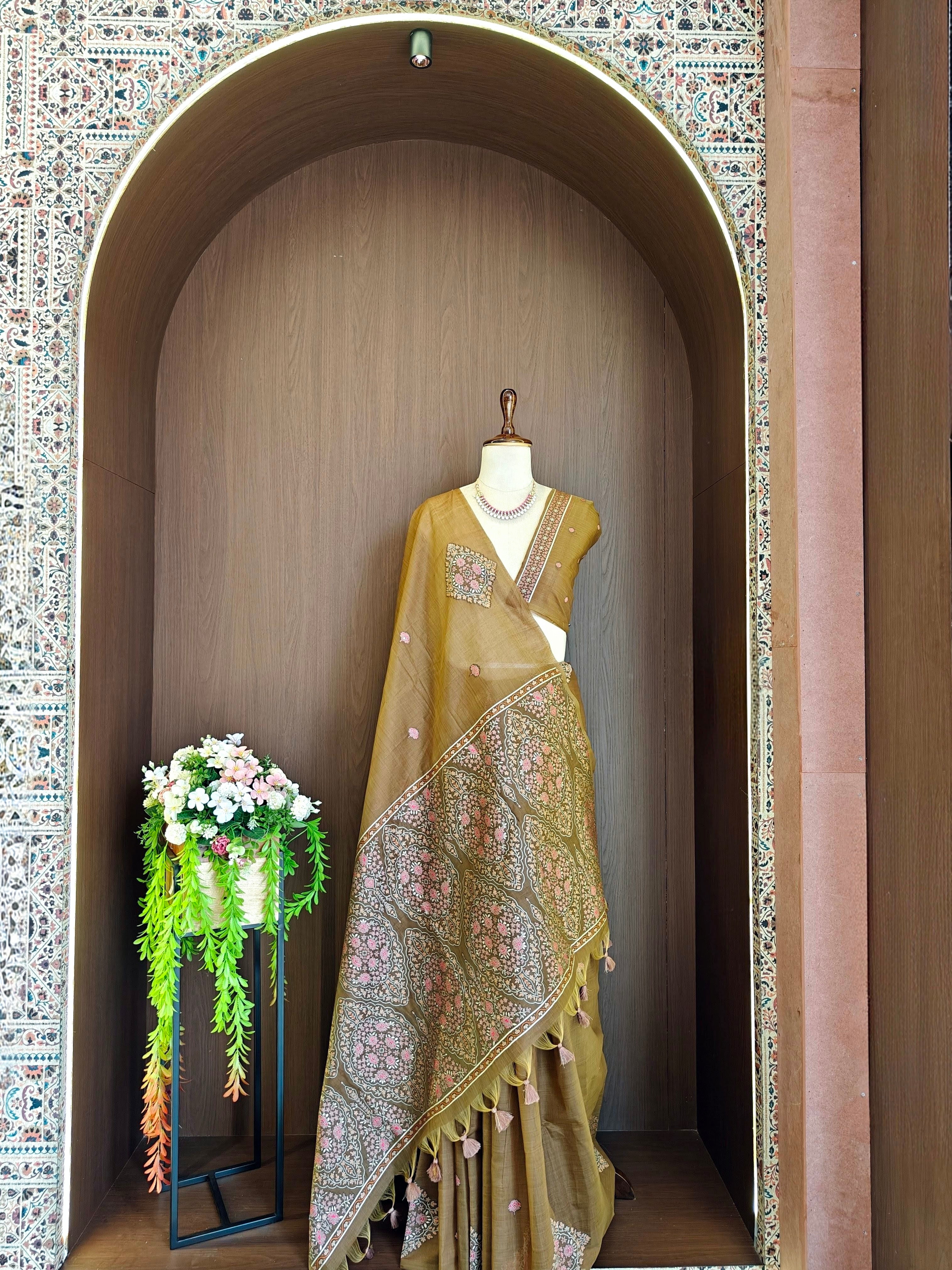 Luxor Gold Resham Woven Muga Cotton Saree