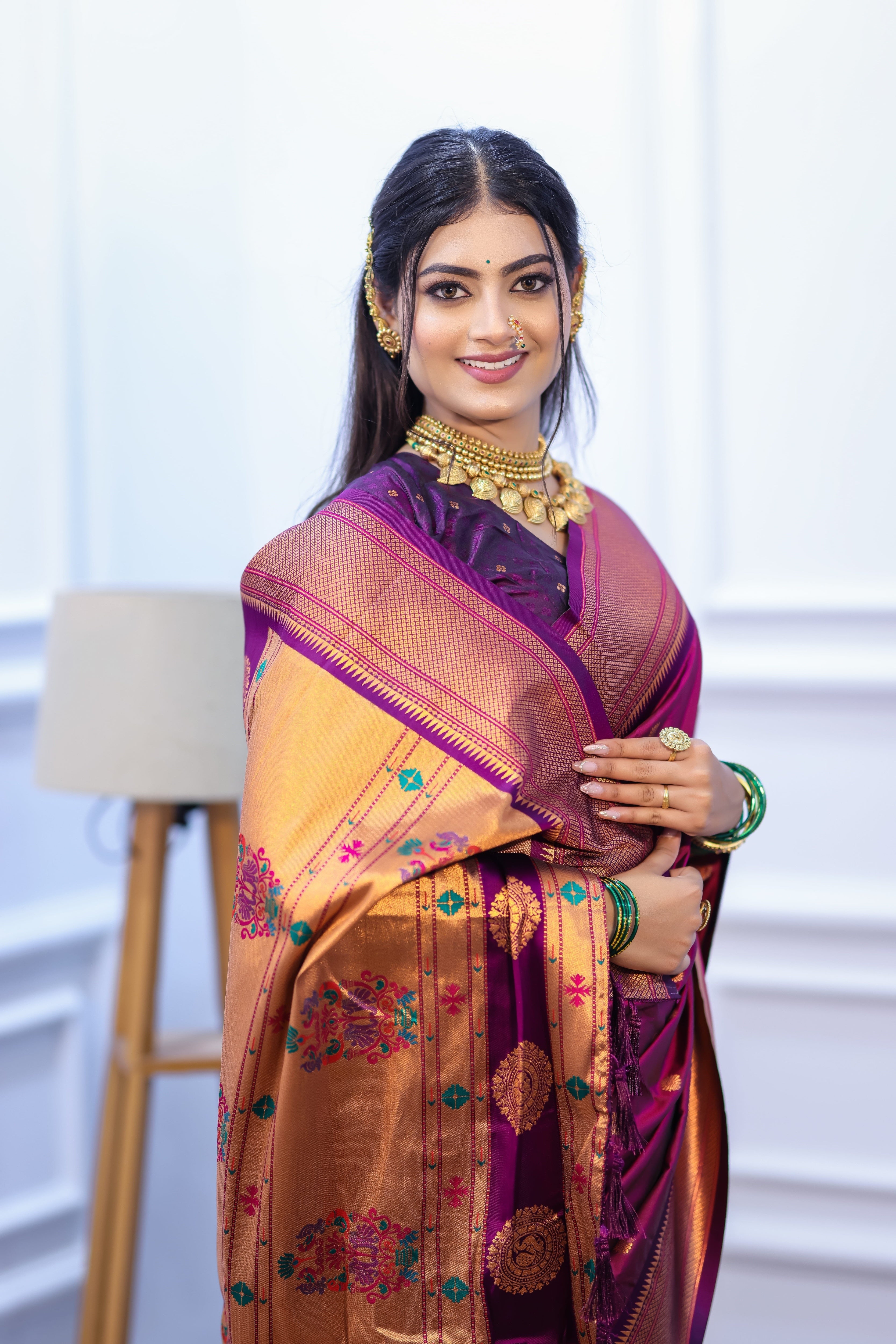 Magenta Silk Fabric Weaving Paithani Saree