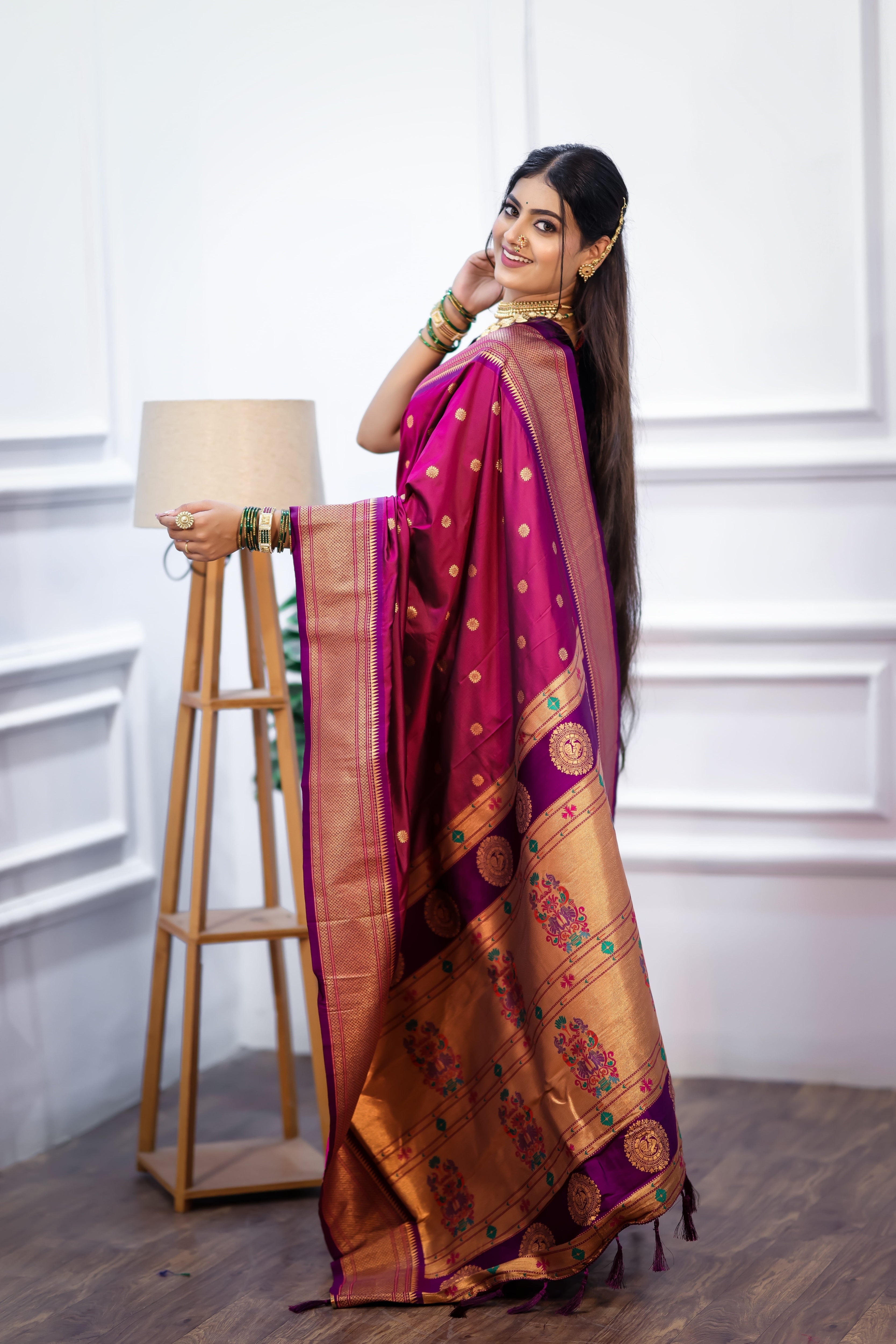 Magenta Silk Fabric Weaving Paithani Saree