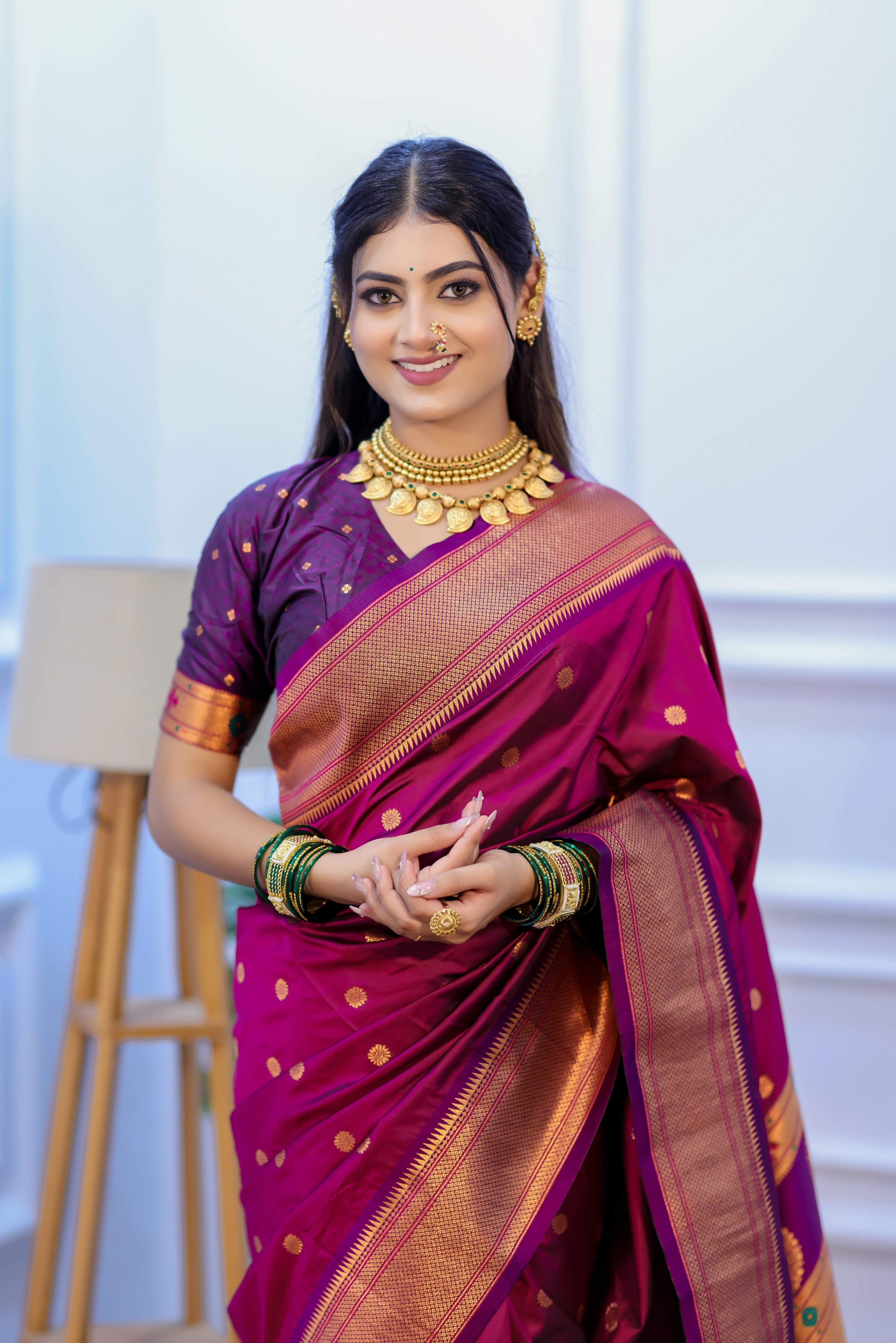 Magenta Silk Fabric Weaving Paithani Saree