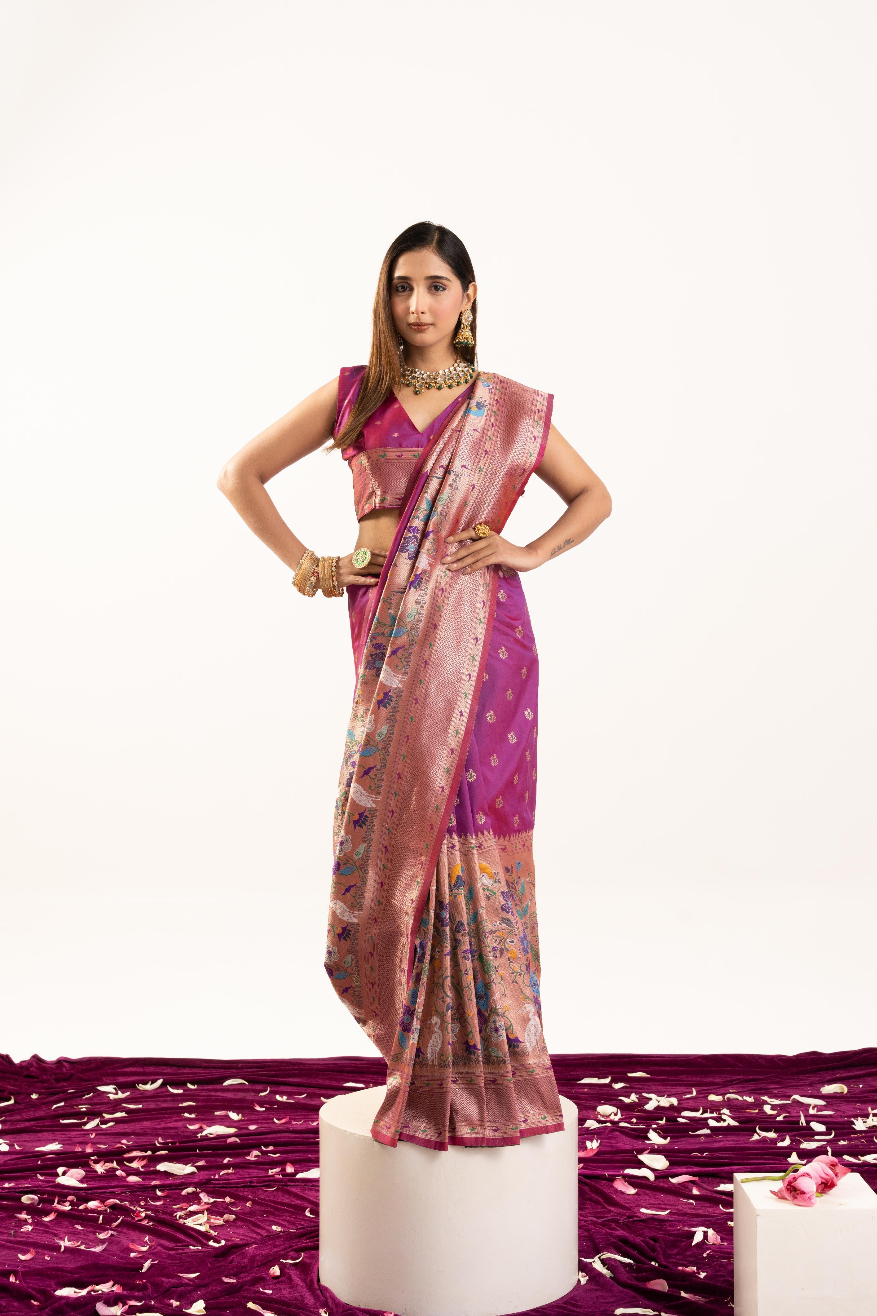Magenta Banarasi Silk Paithani Saree