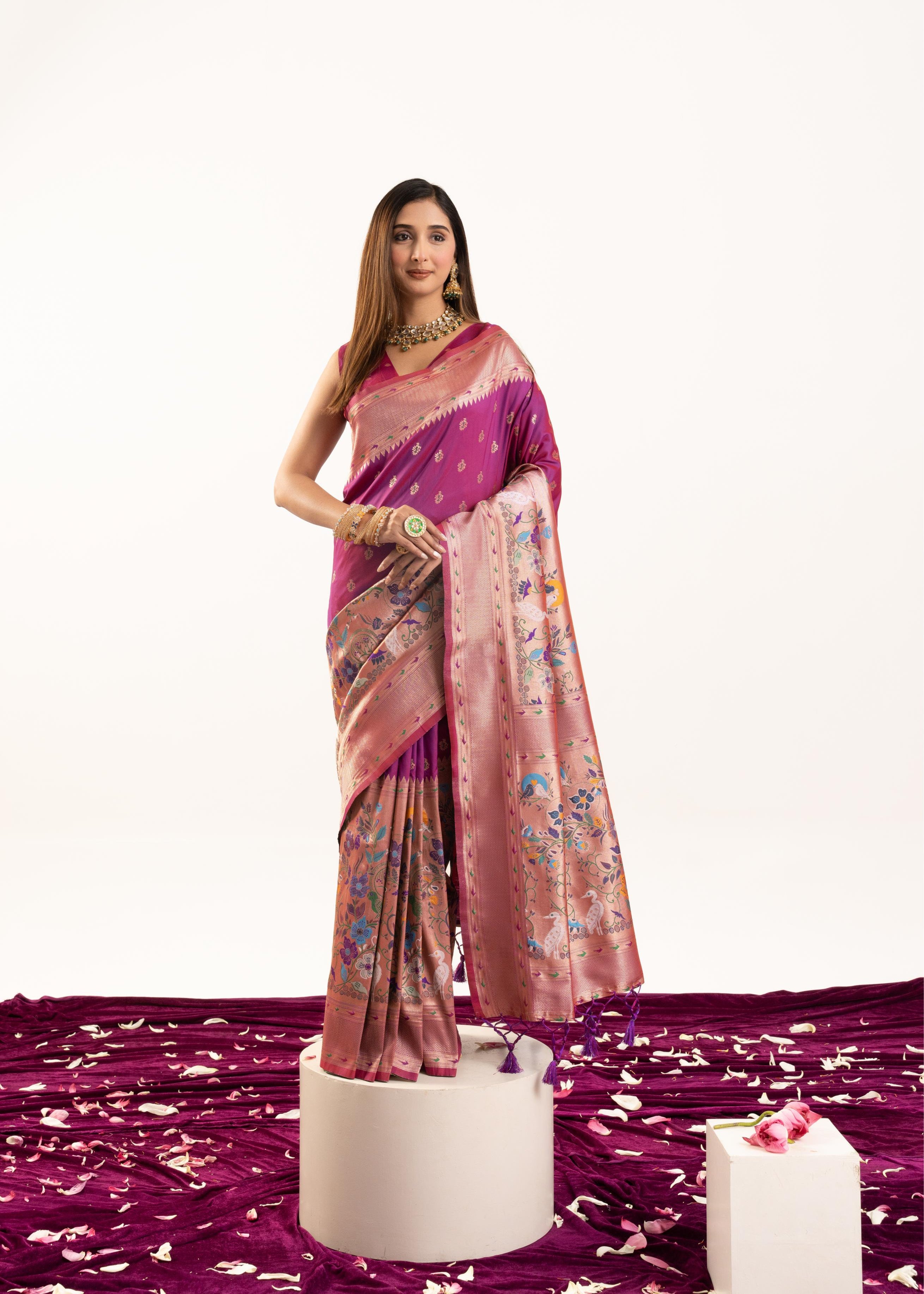 Magenta Banarasi Silk Paithani Saree