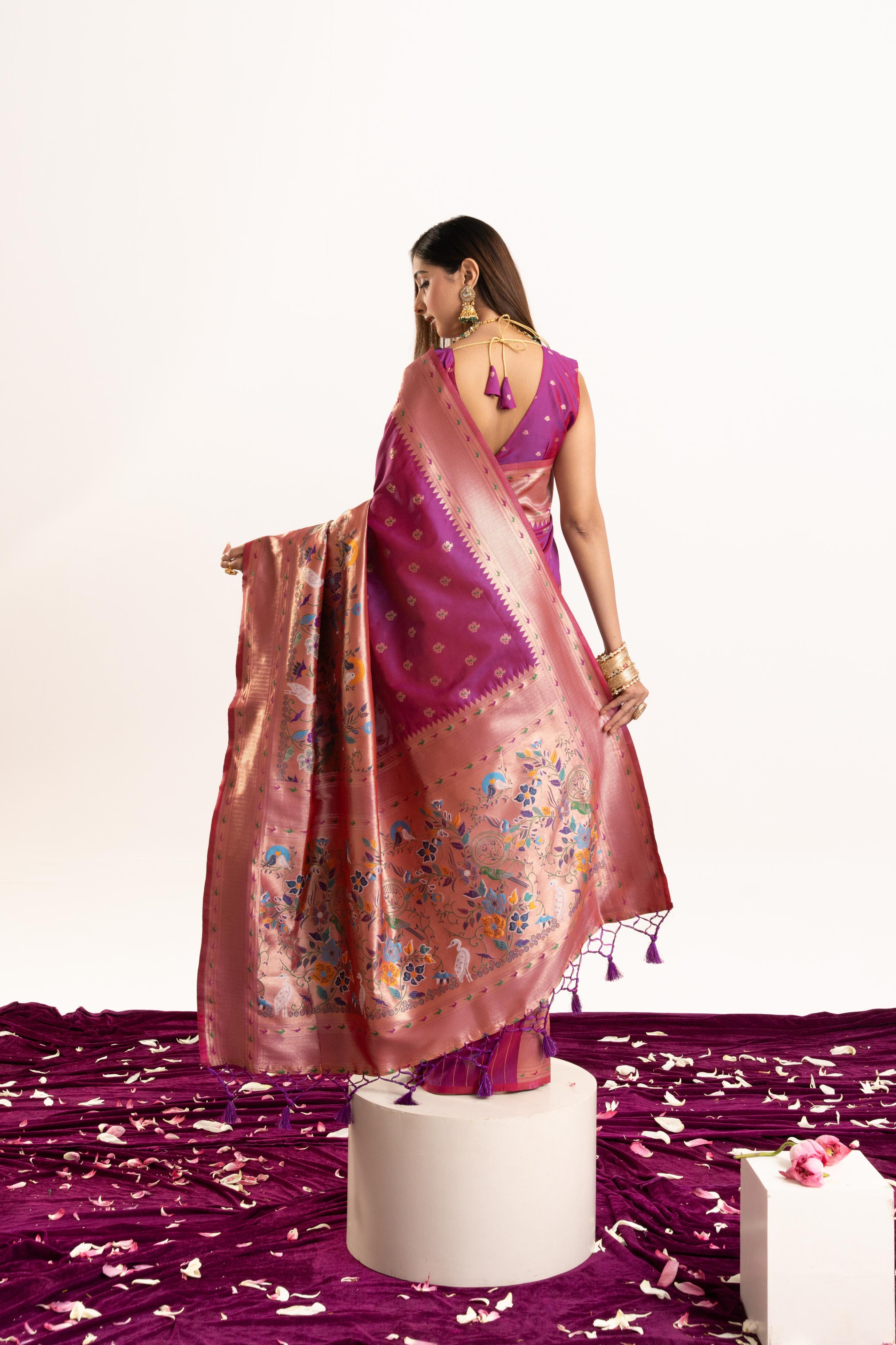Magenta Banarasi Silk Paithani Saree