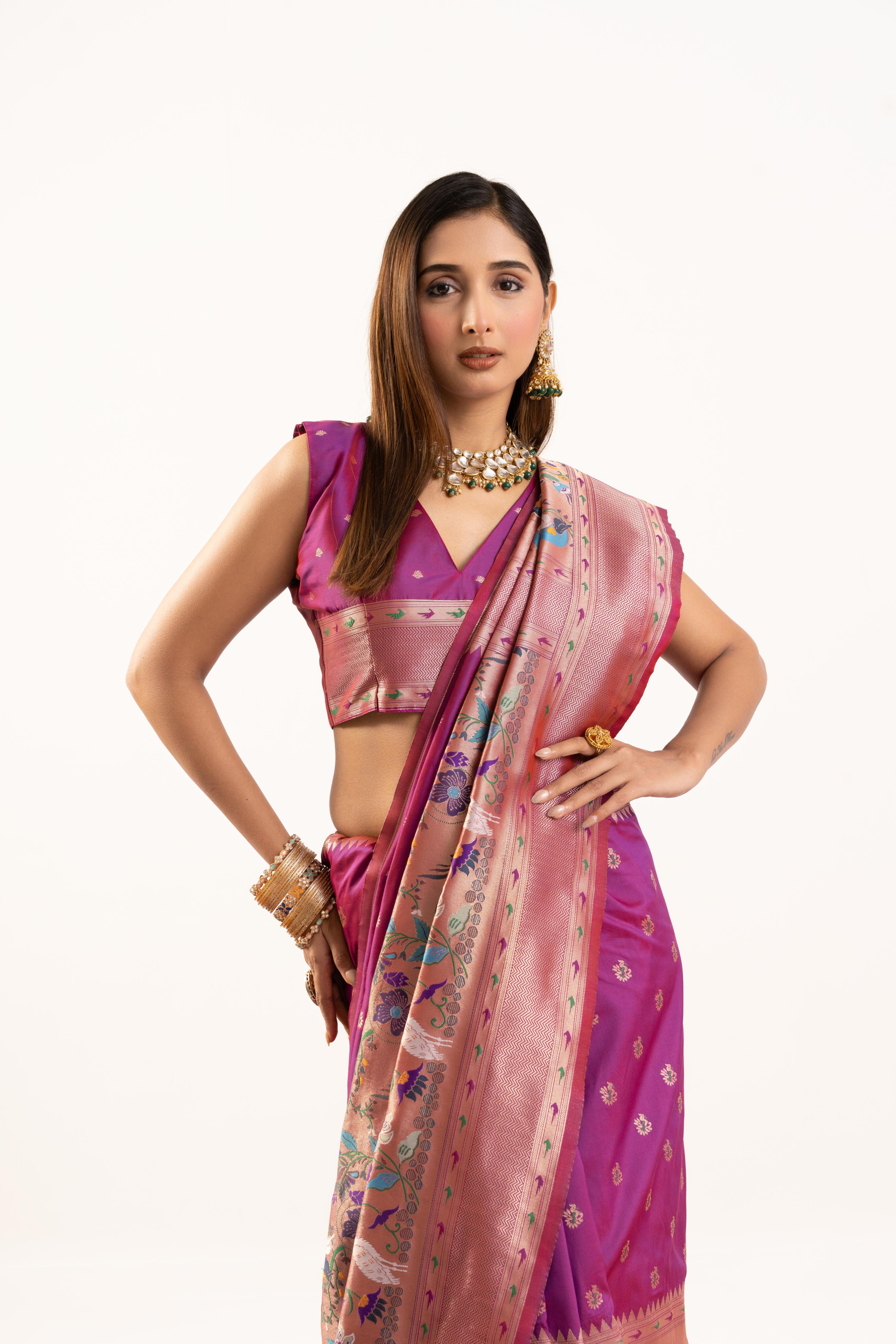 Magenta Banarasi Silk Paithani Saree