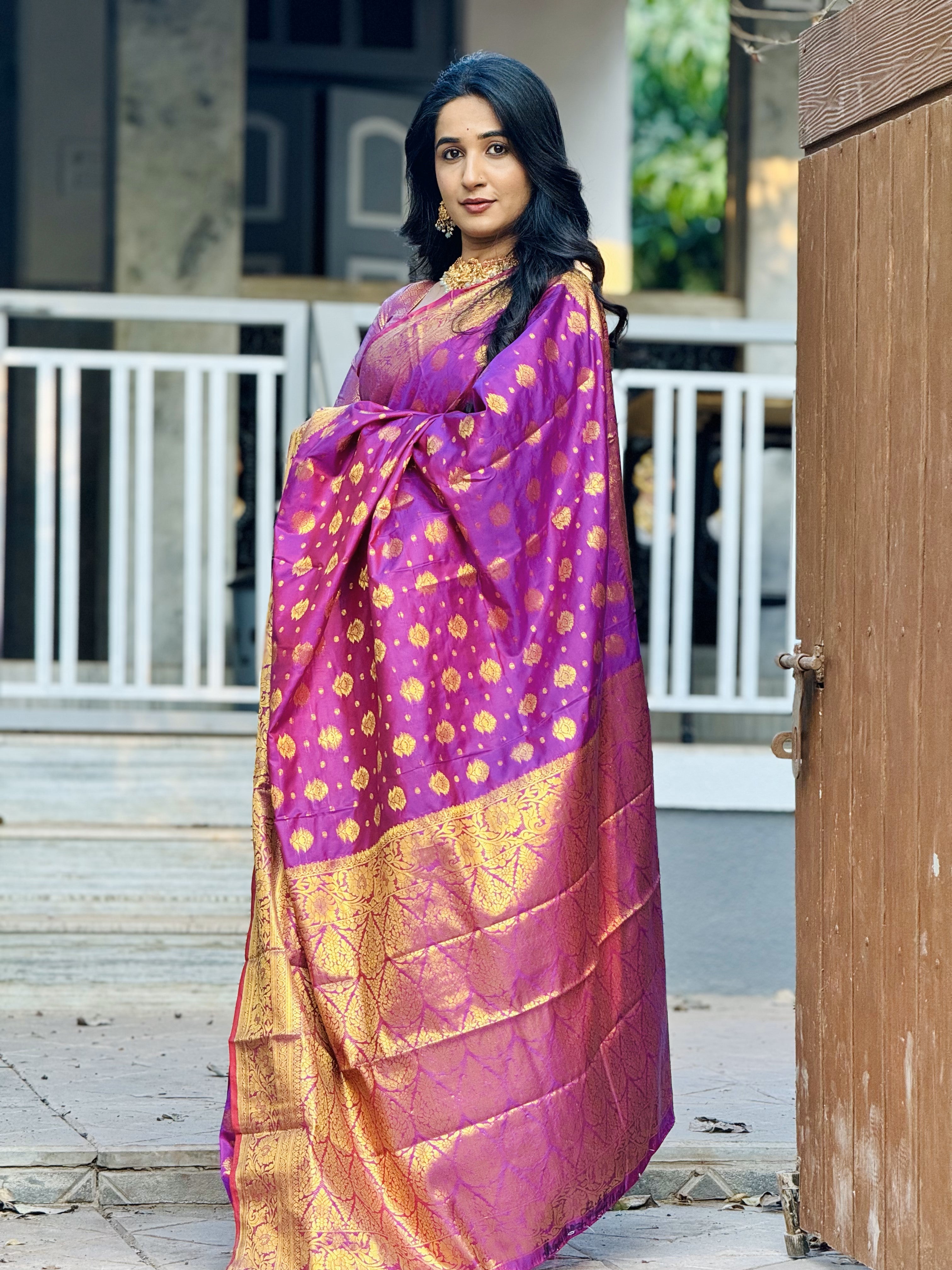 Magenta Banarasi Soft Silk Saree