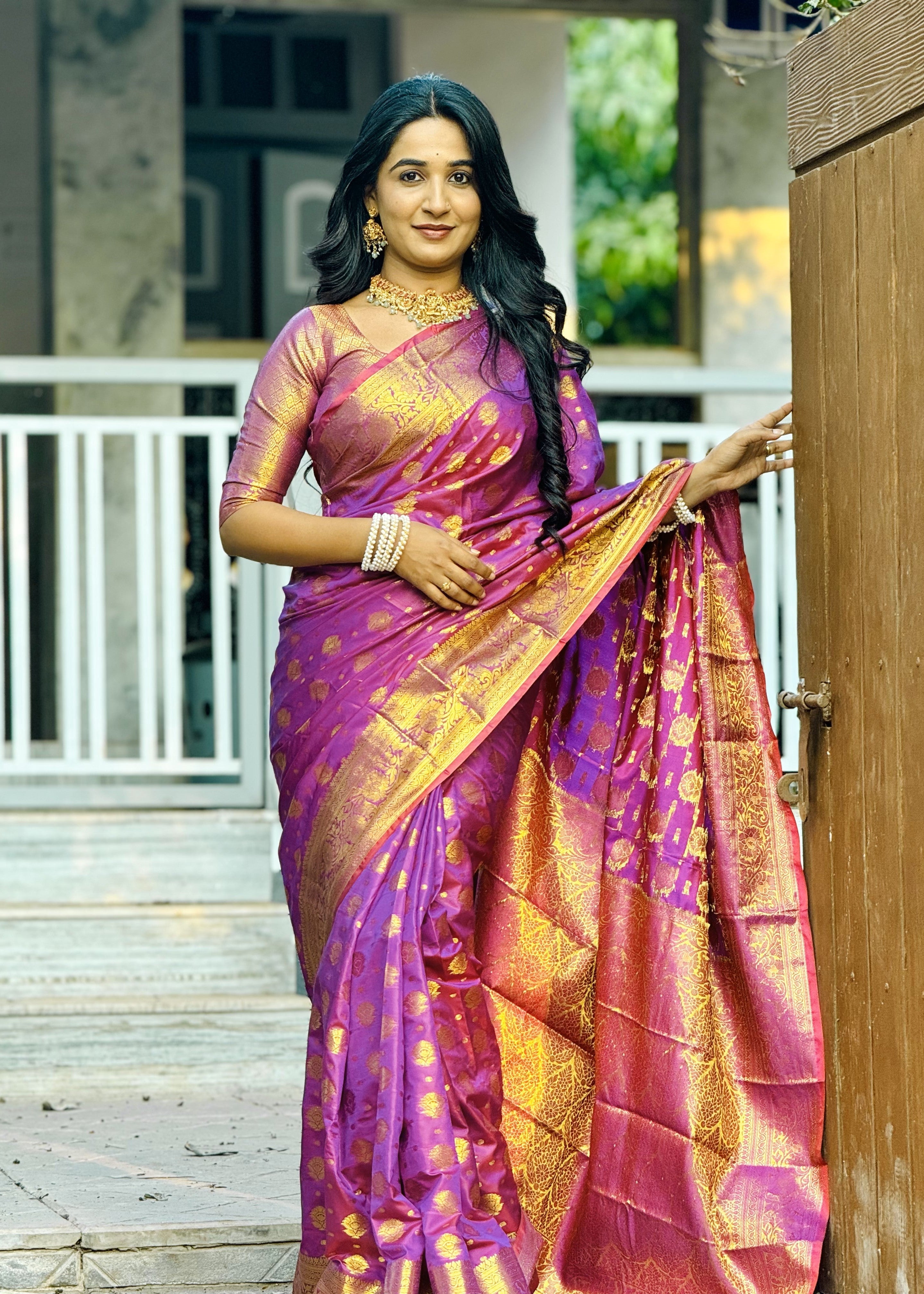 Magenta Banarasi Soft Silk Saree