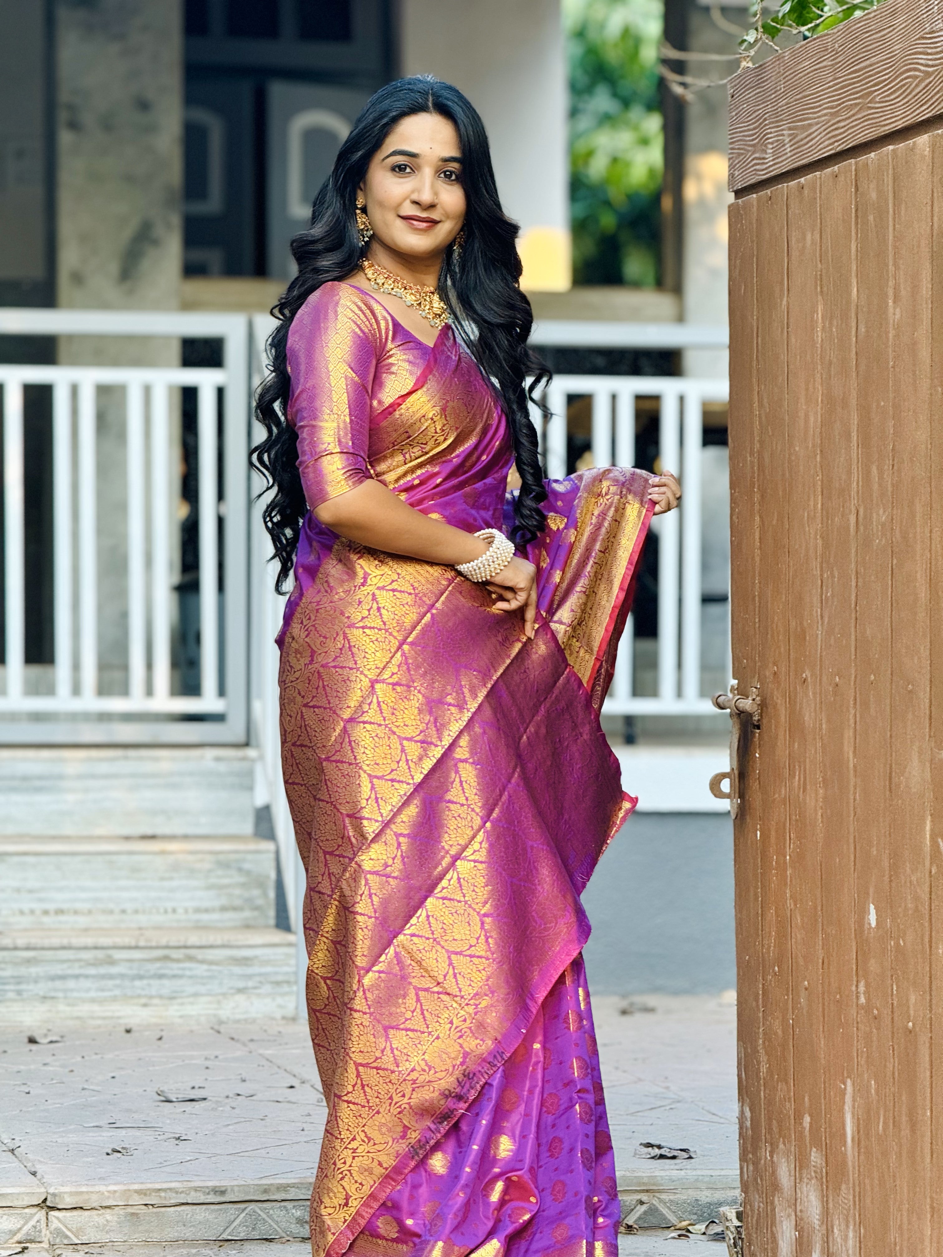 Magenta Banarasi Soft Silk Saree