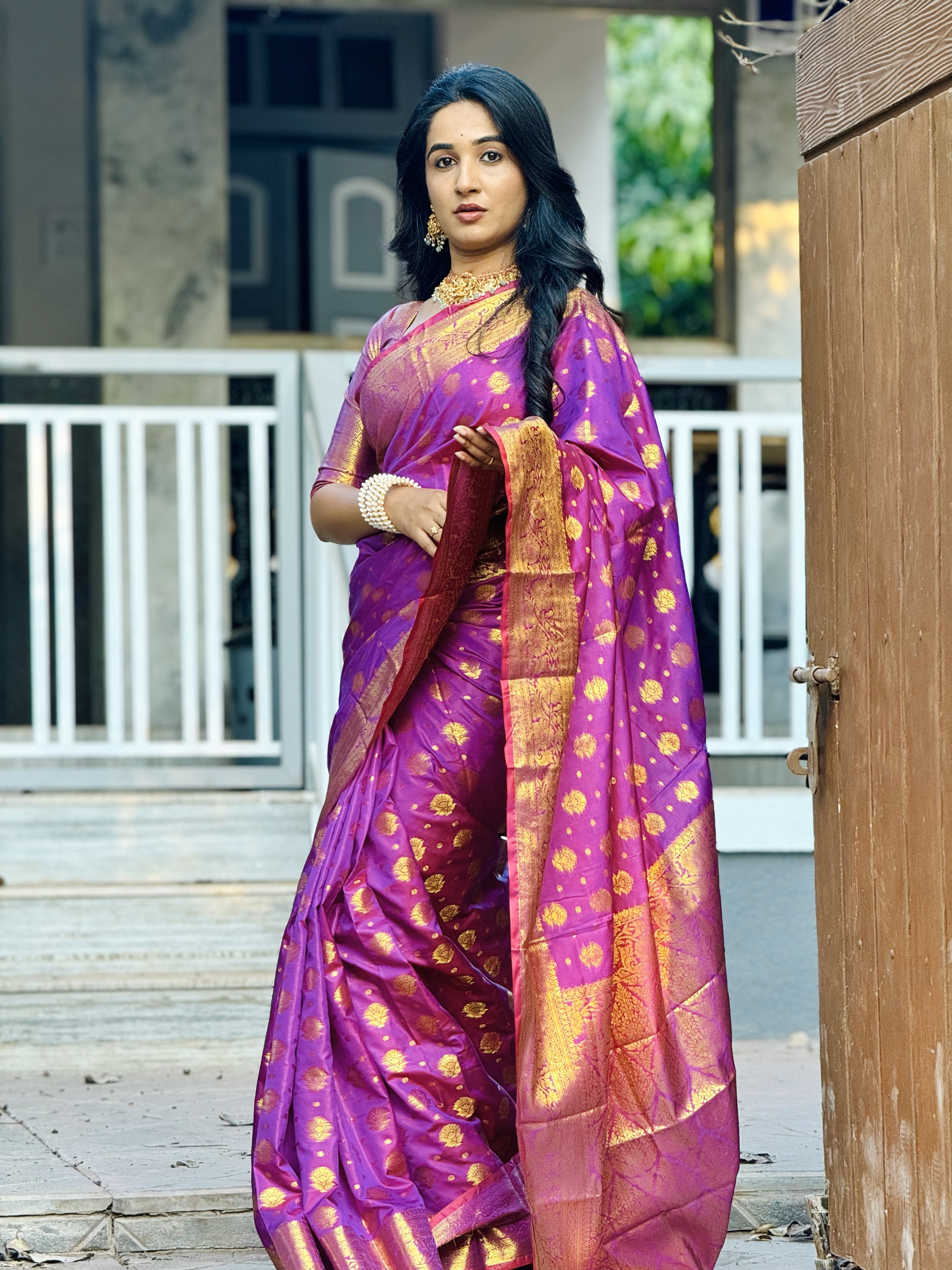 Magenta Banarasi Soft Silk Saree