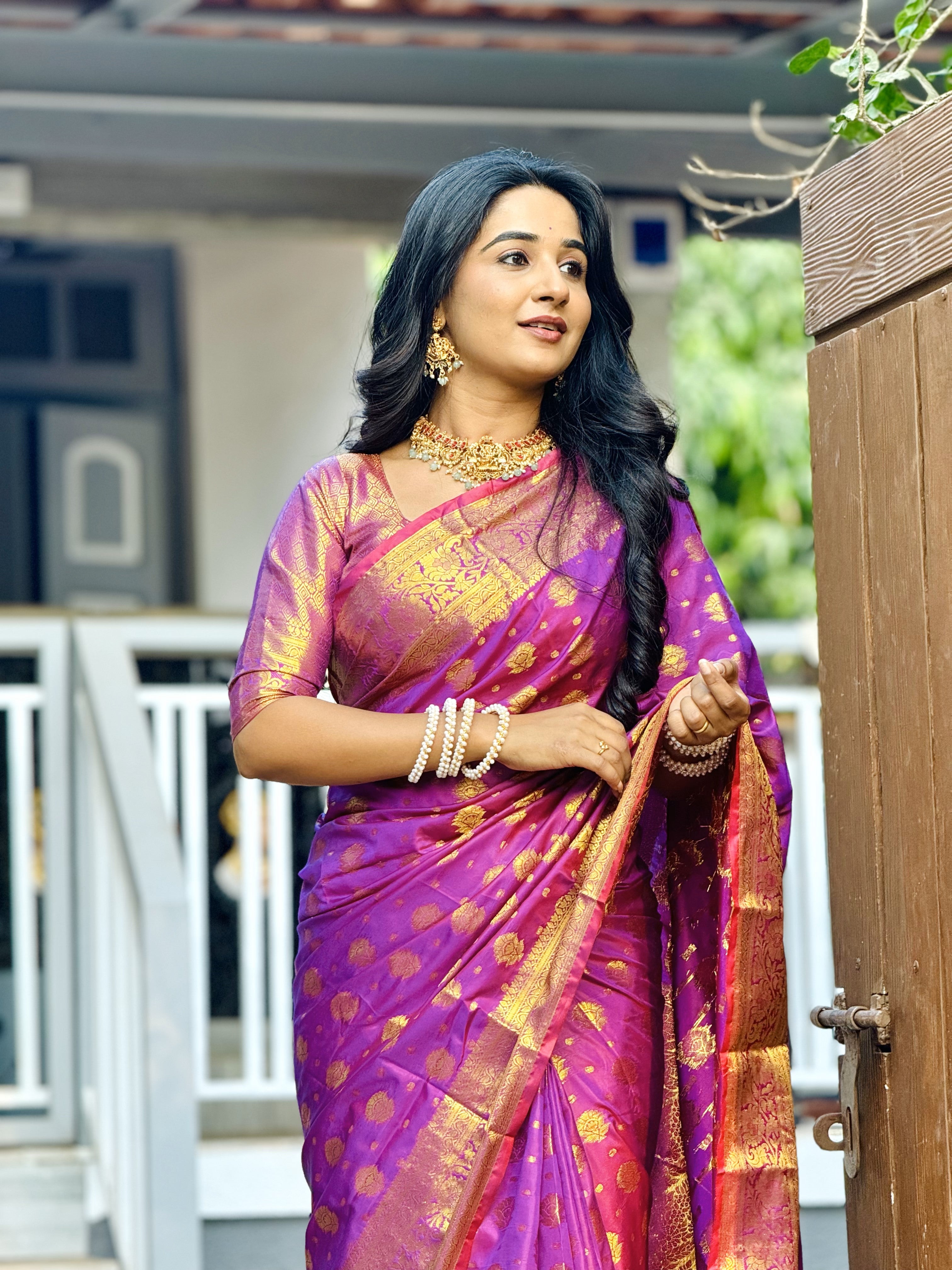 Magenta Banarasi Soft Silk Saree