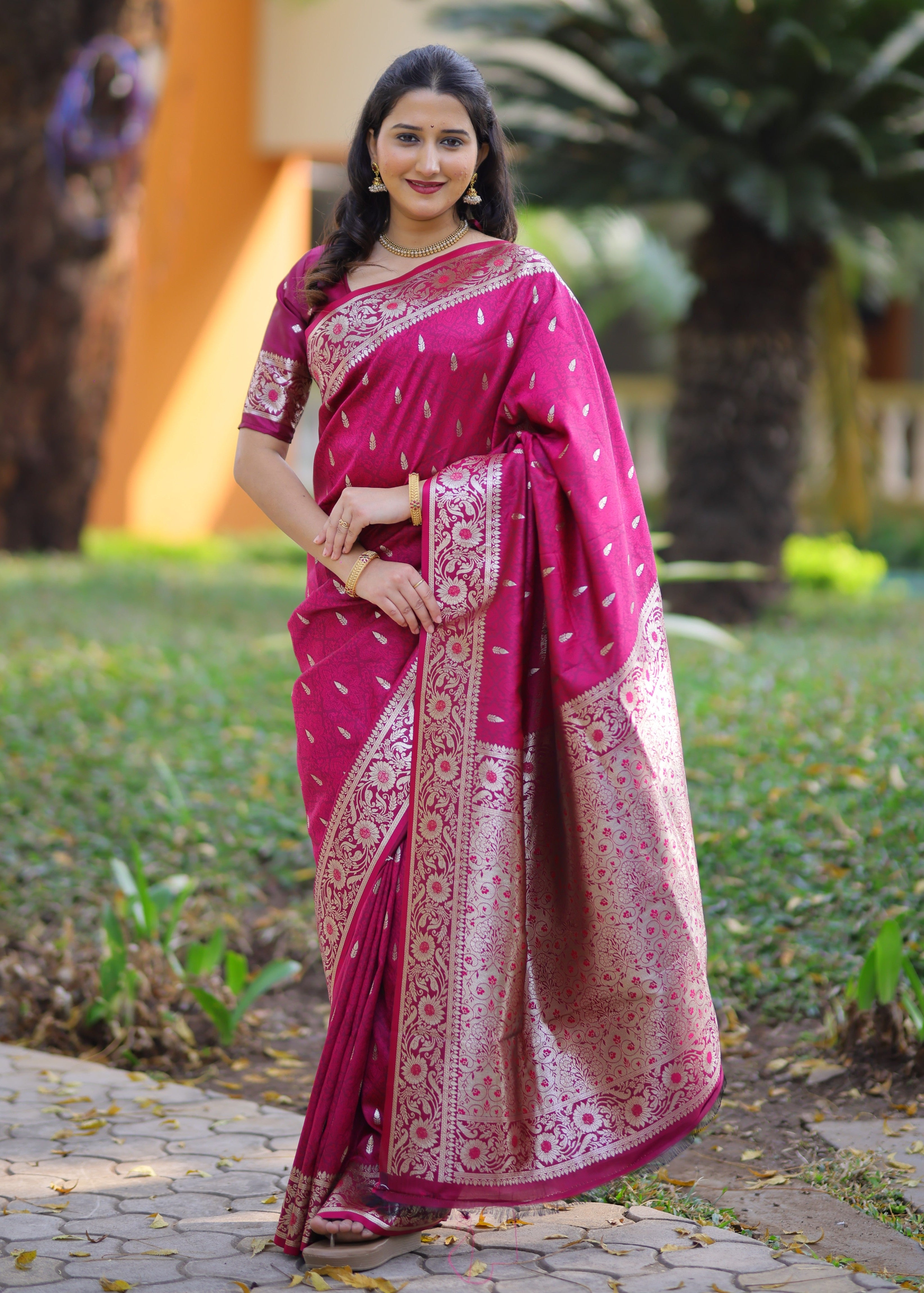 Magenta Pure Banarasi Silk Saree