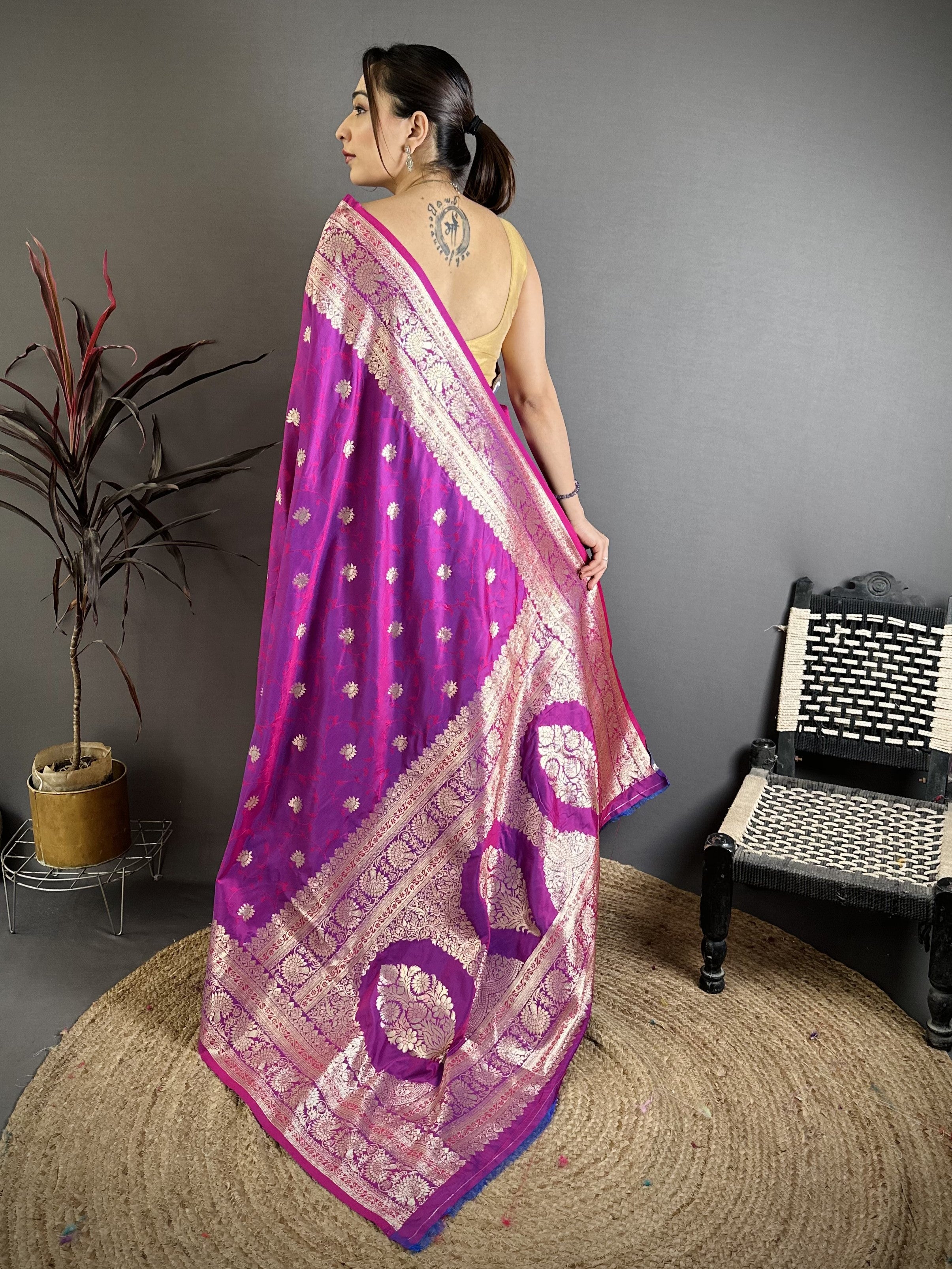 Magenta Pure Banarasi Silk Saree
