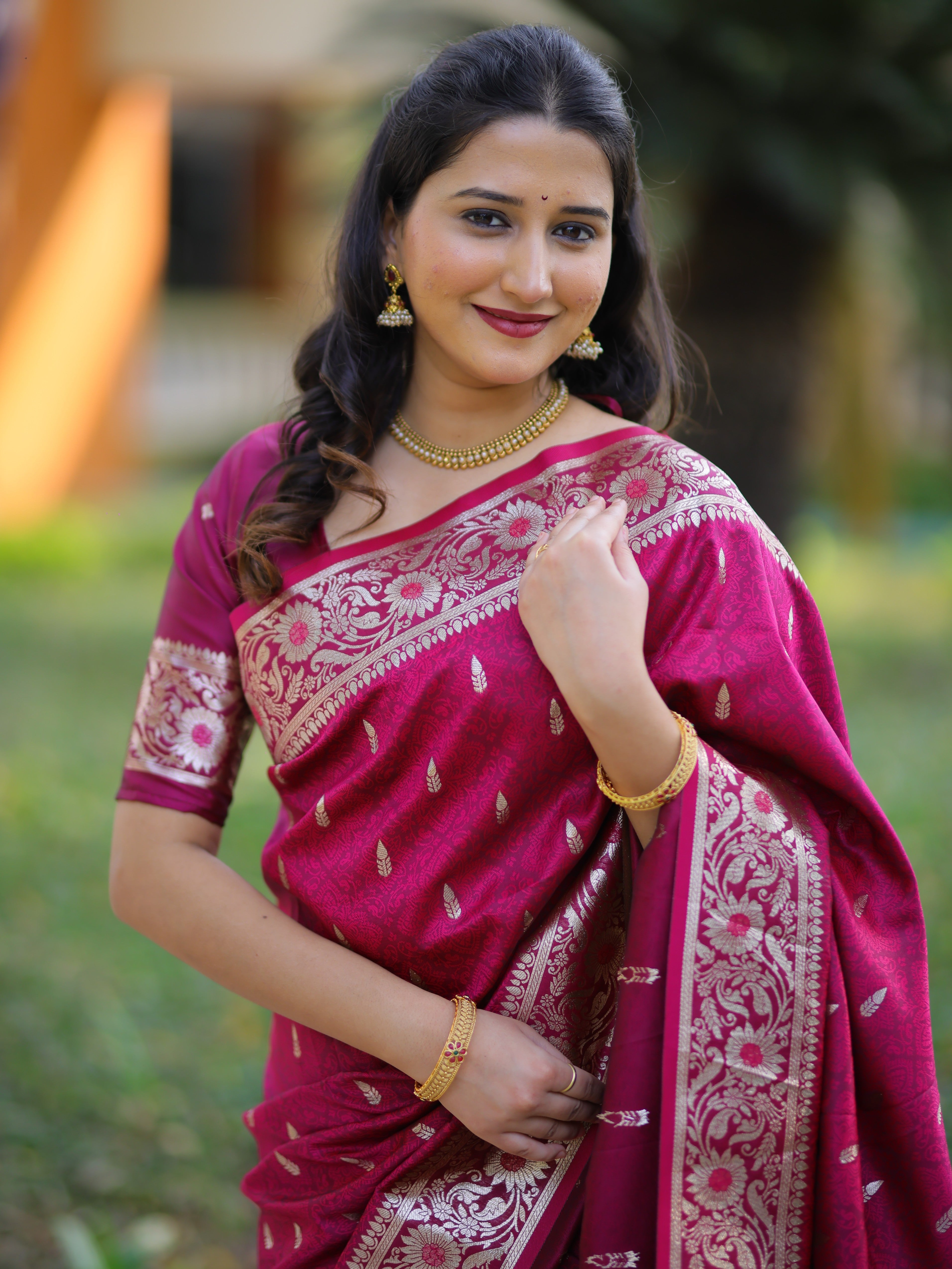 Magenta Pure Banarasi Silk Saree
