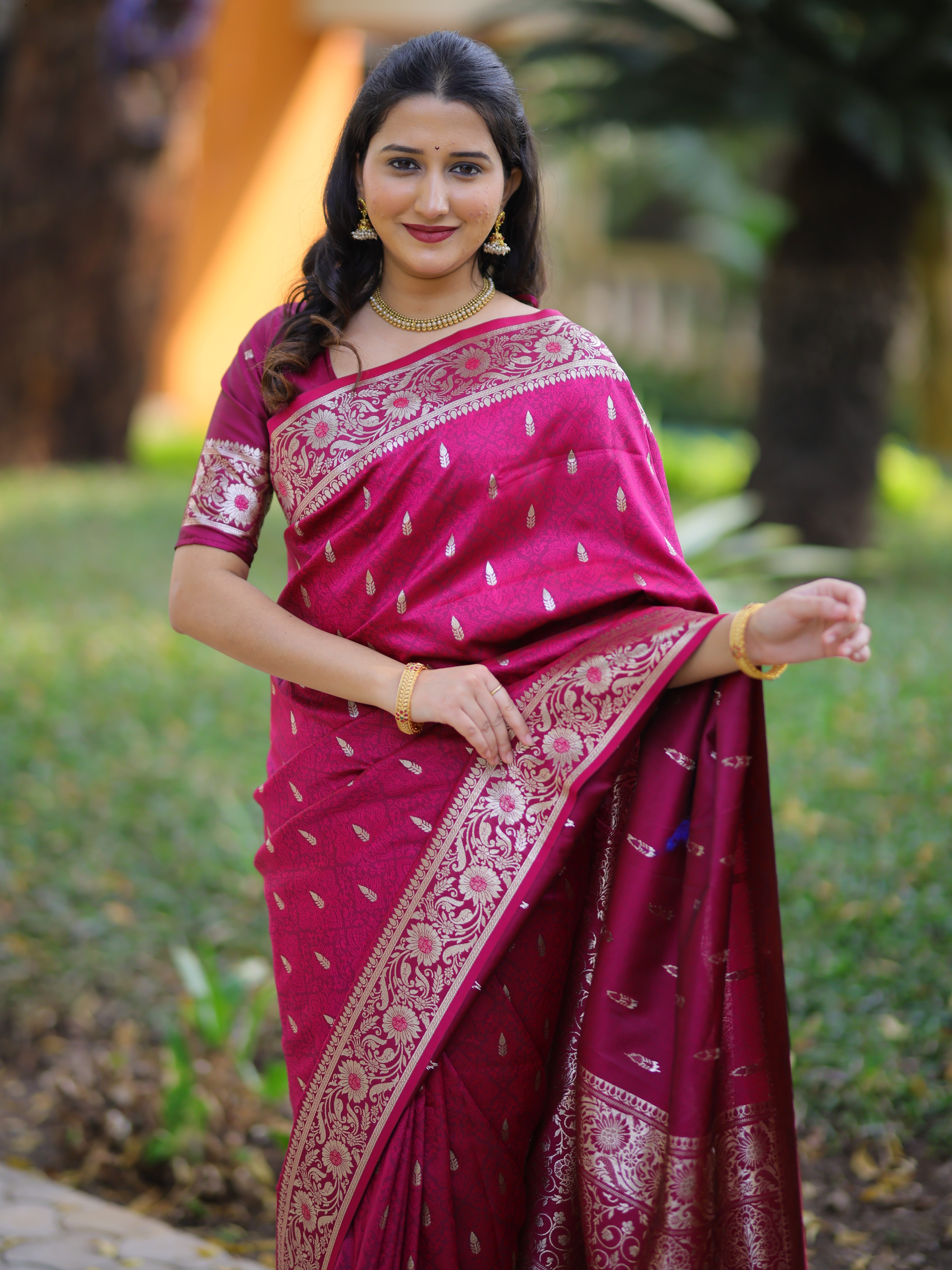 Magenta Pure Banarasi Silk Saree