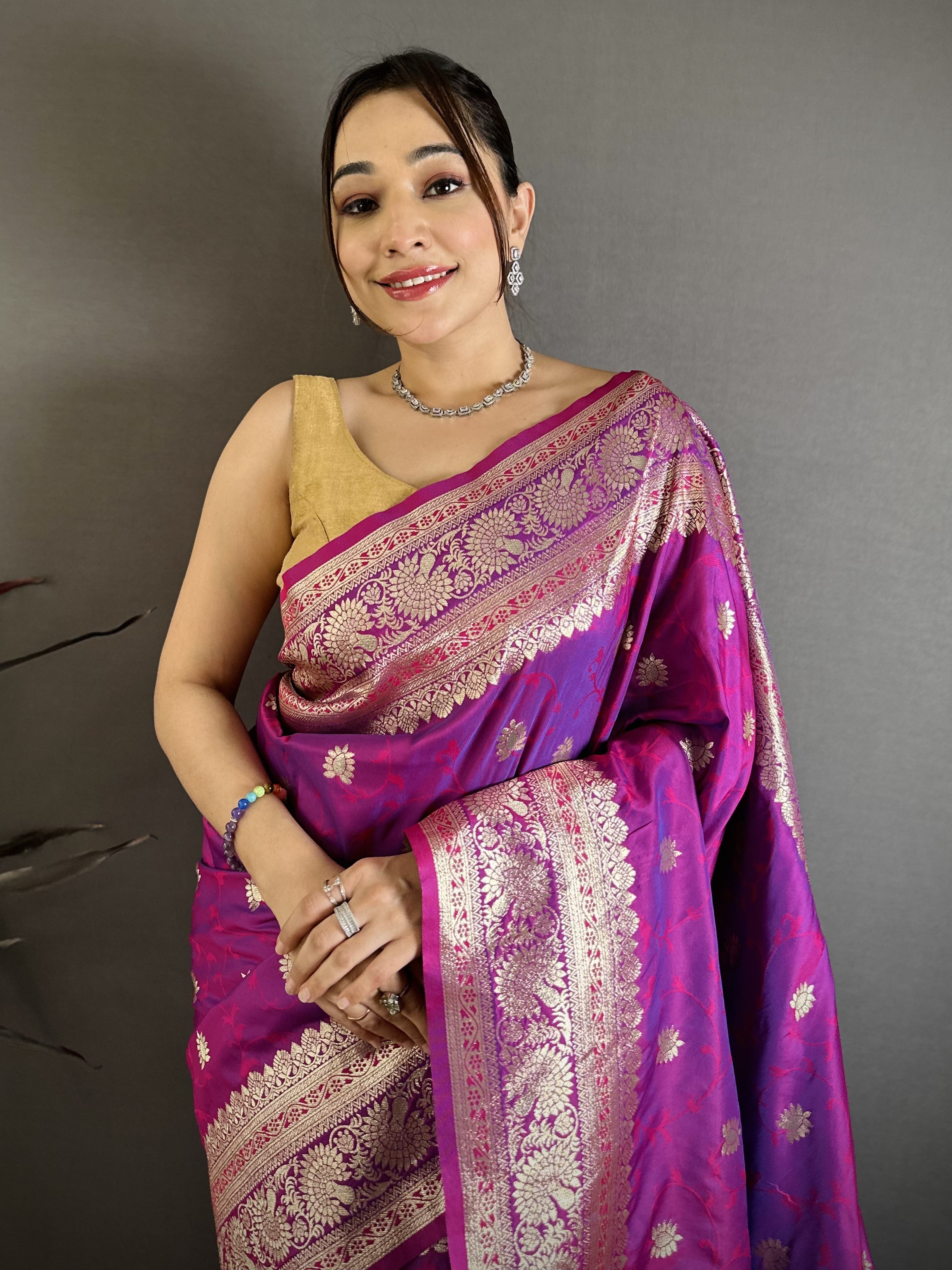 Magenta Pure Banarasi Silk Saree