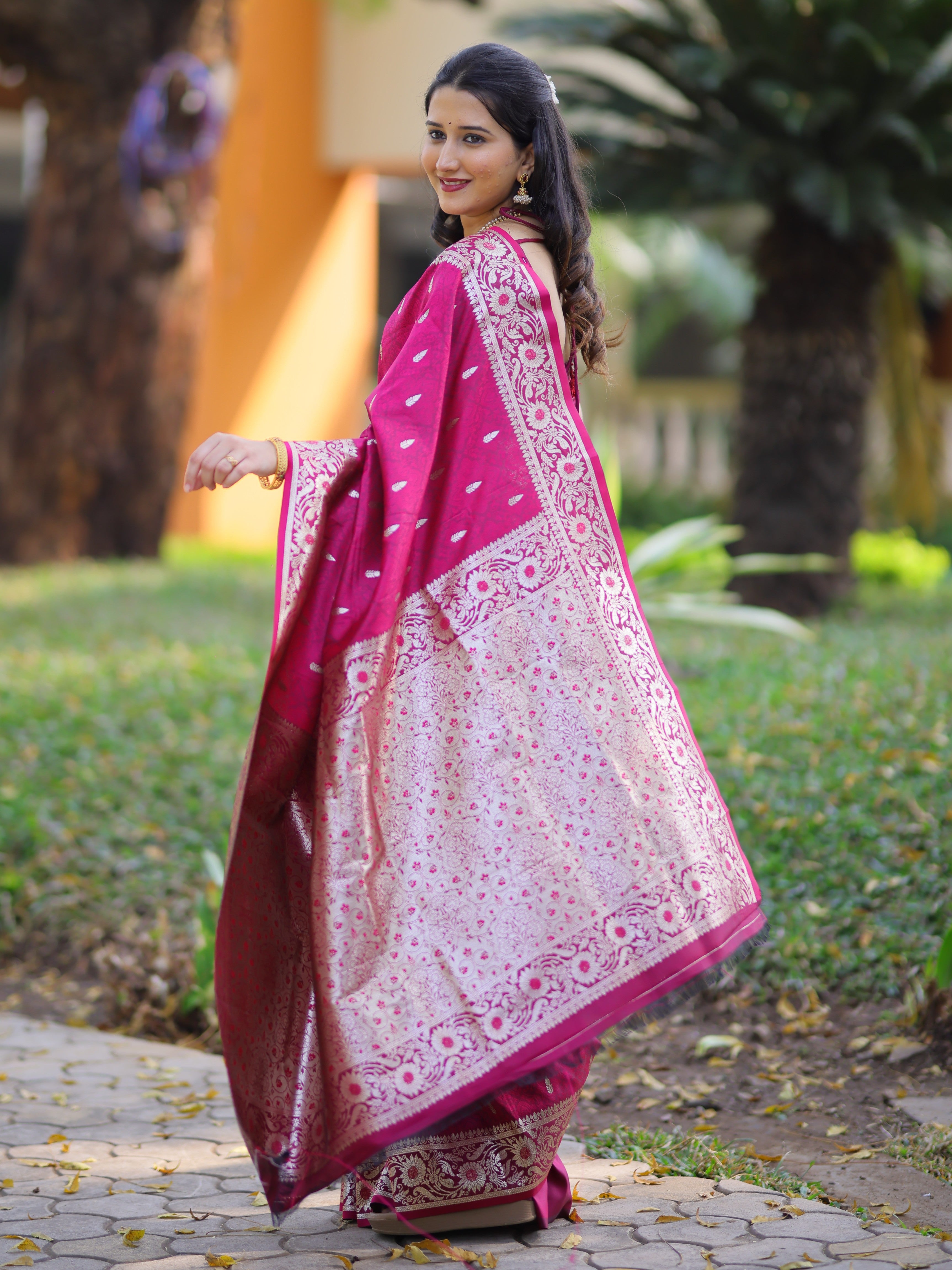 Magenta Pure Banarasi Silk Saree