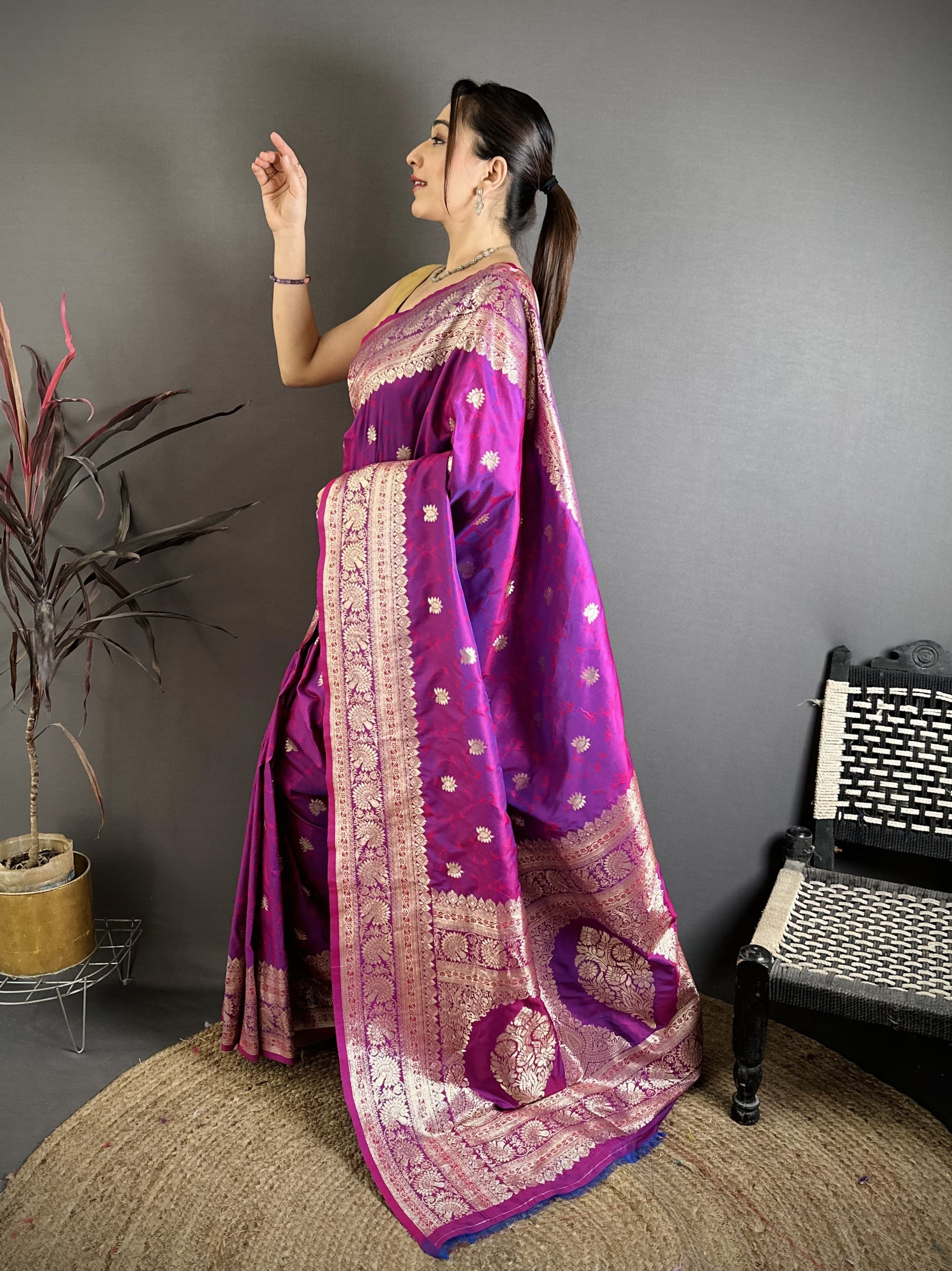 Magenta Pure Banarasi Silk Saree