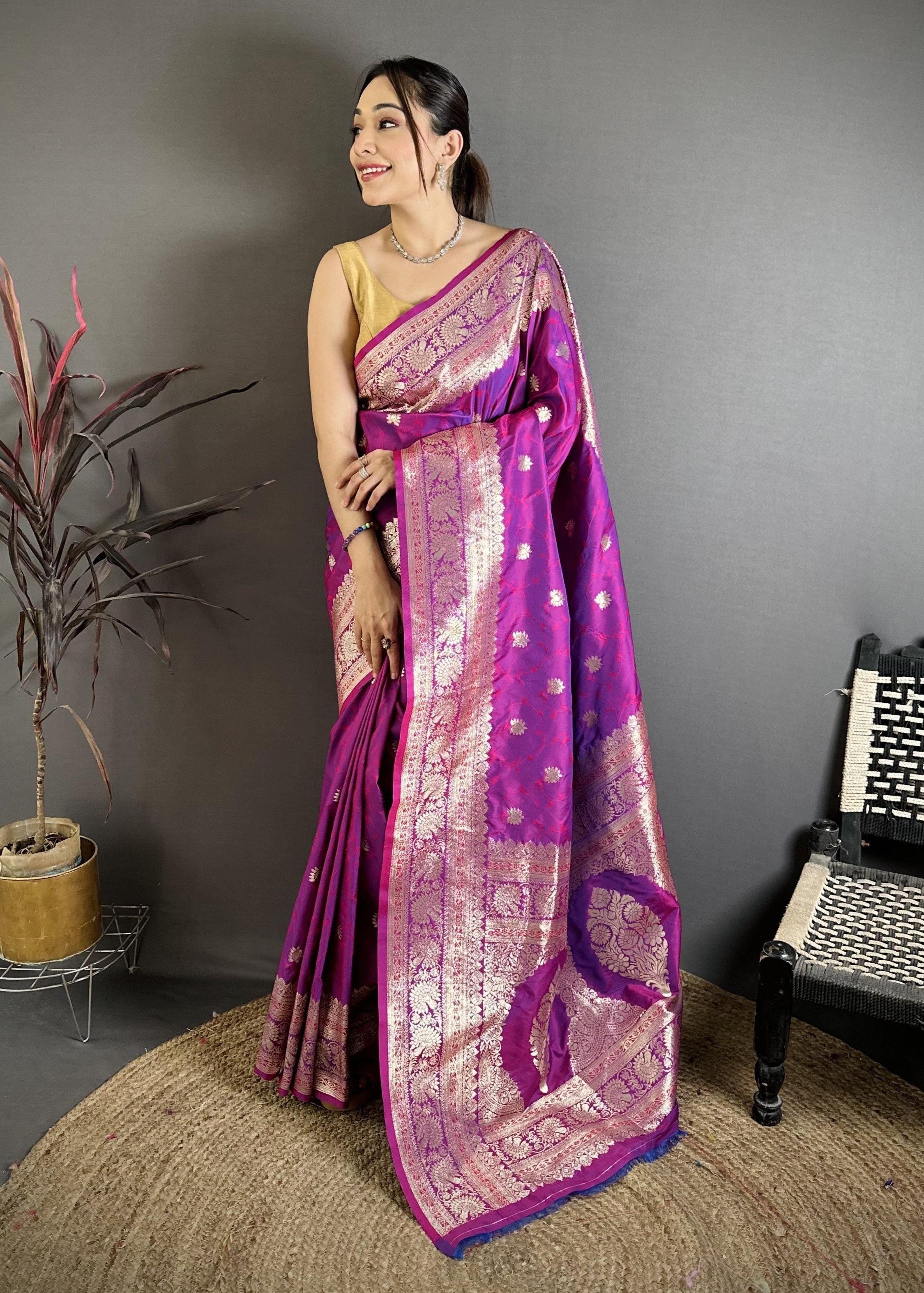 Magenta Pure Banarasi Silk Saree
