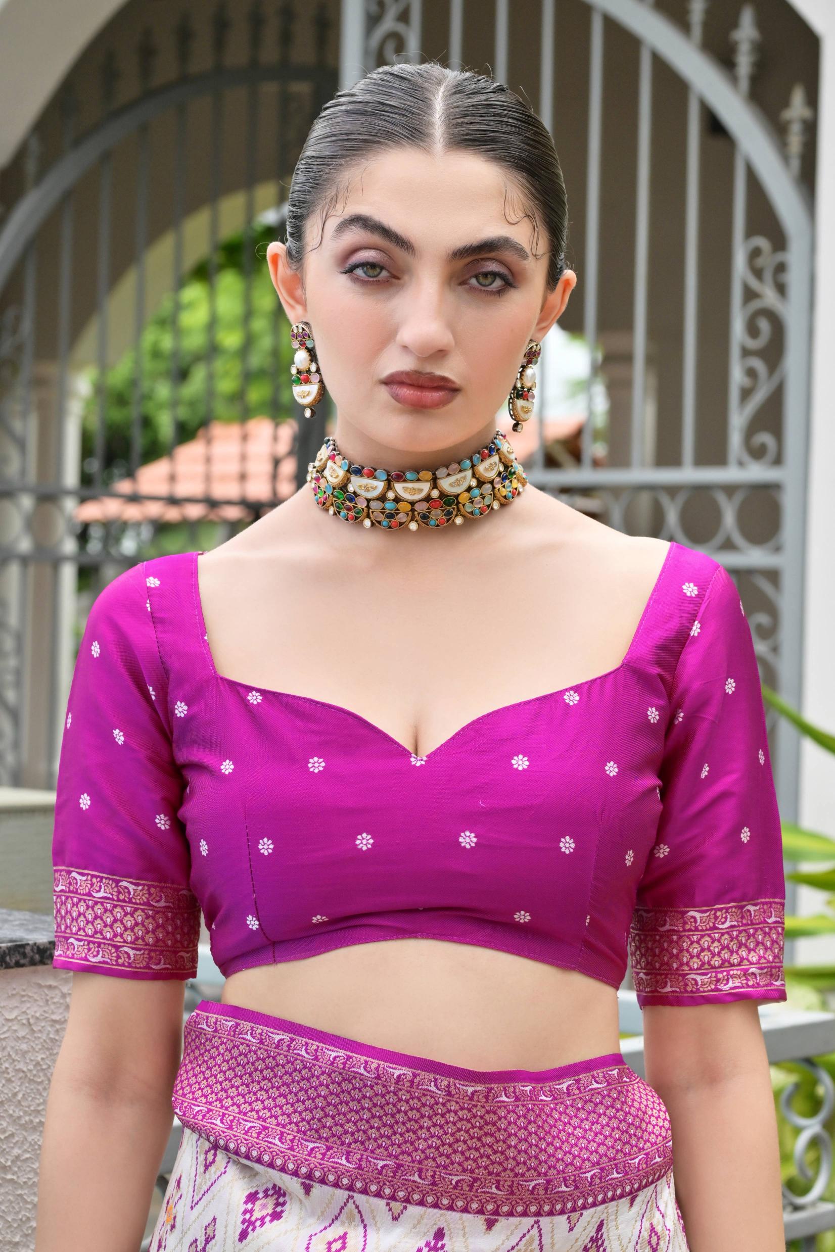 Magenta Soft Banarasi Silk Patola And Ajarakh Saree
