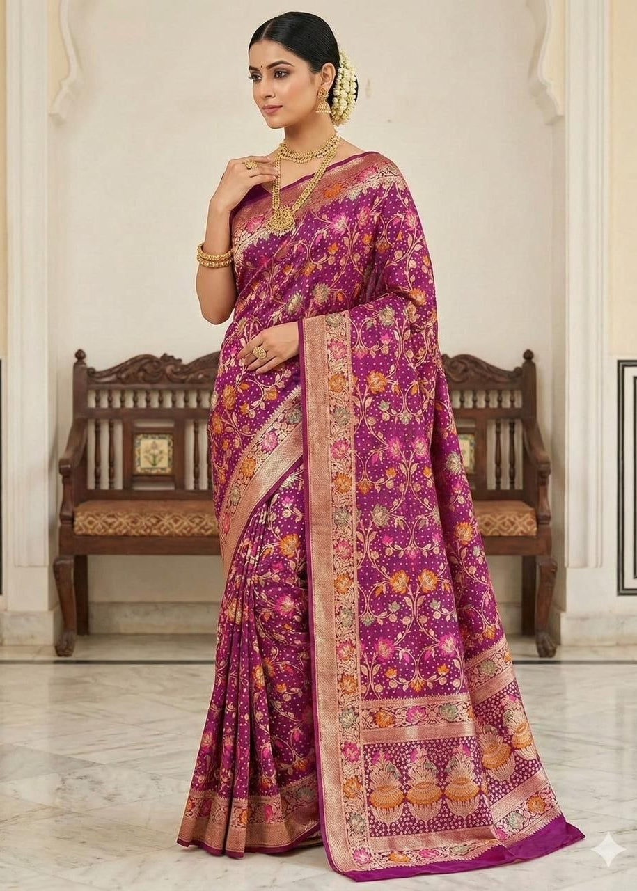 Magenta Traditional Banarasi Silk Saree