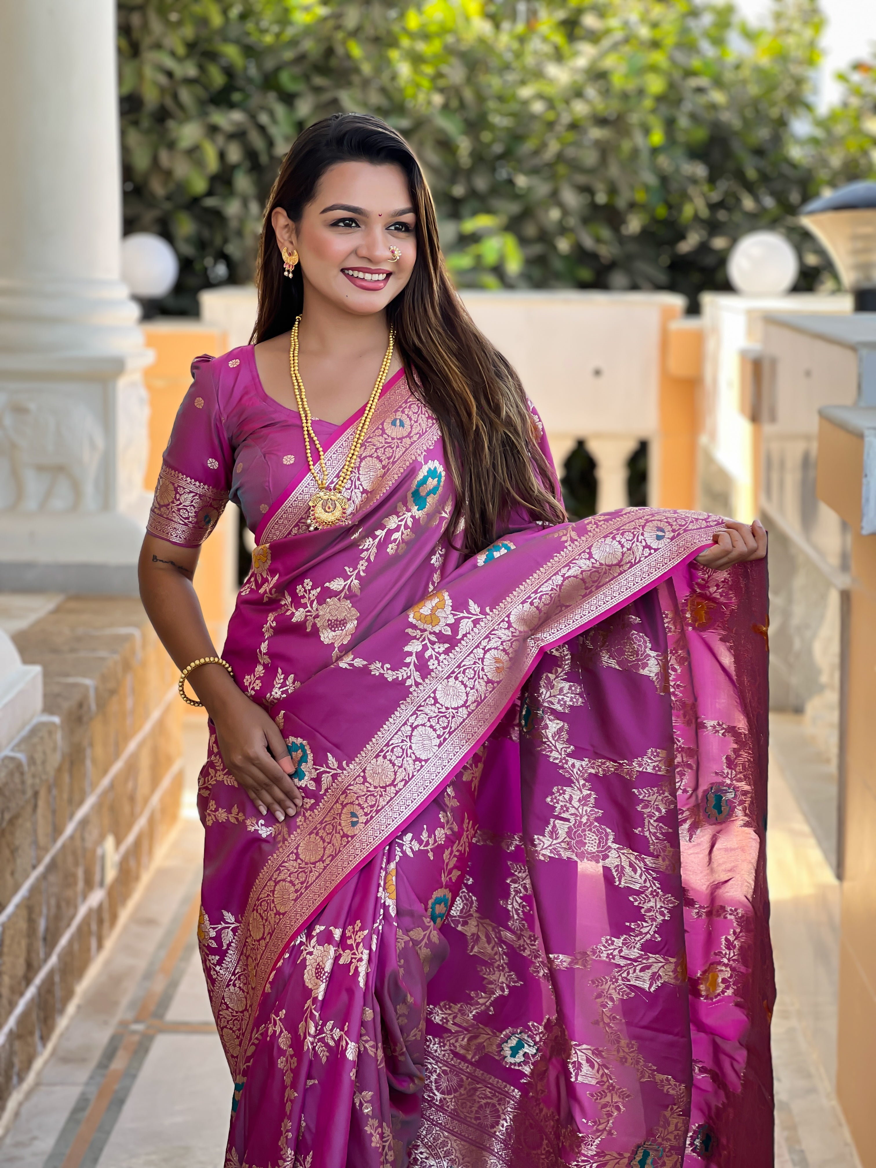 Magenta Wedding Wear Soft Banarasi Silk Saree
