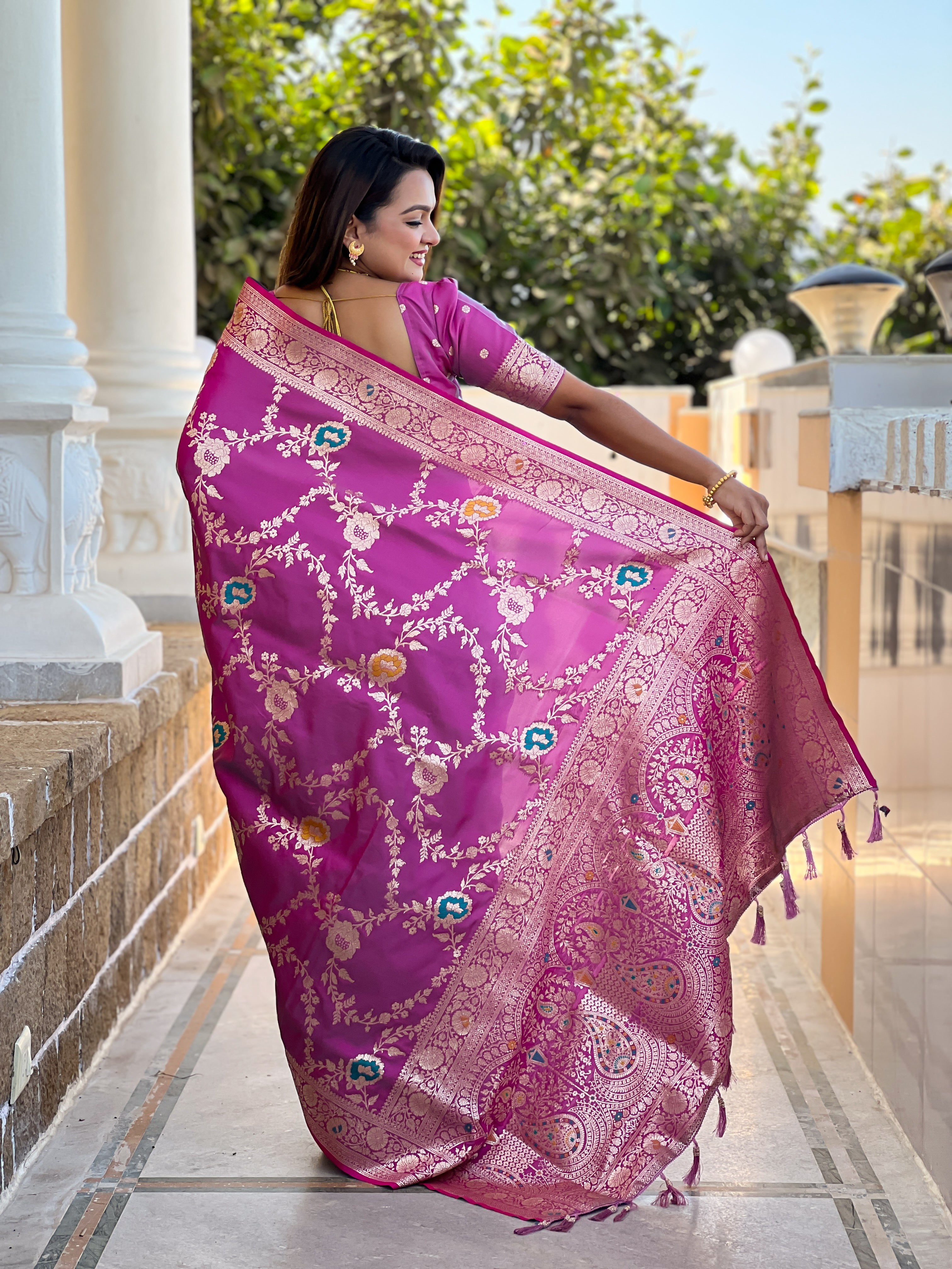 Magenta Wedding Wear Soft Banarasi Silk Saree