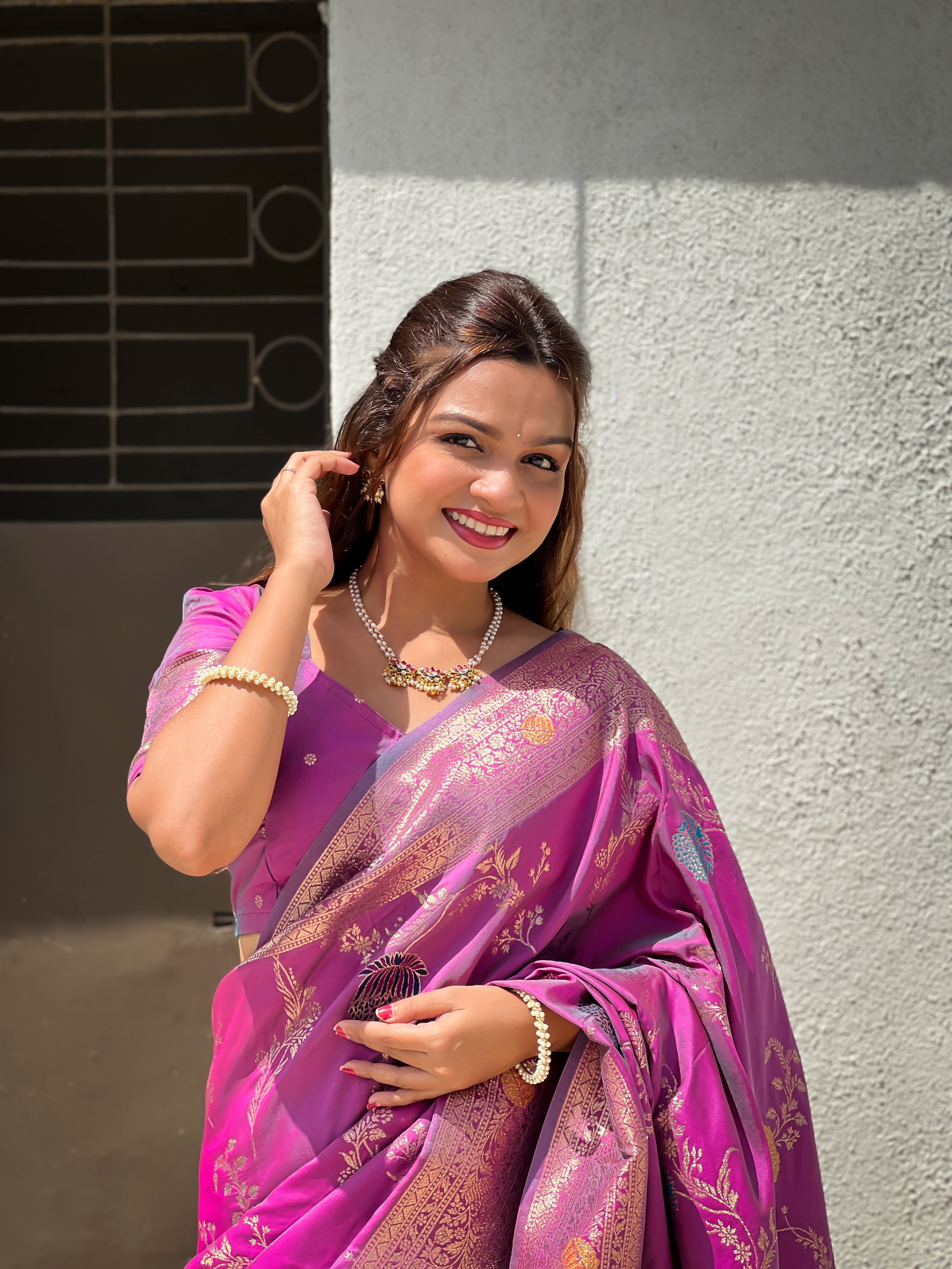 Magenta Wedding Wear Soft Banarasi Silk Saree
