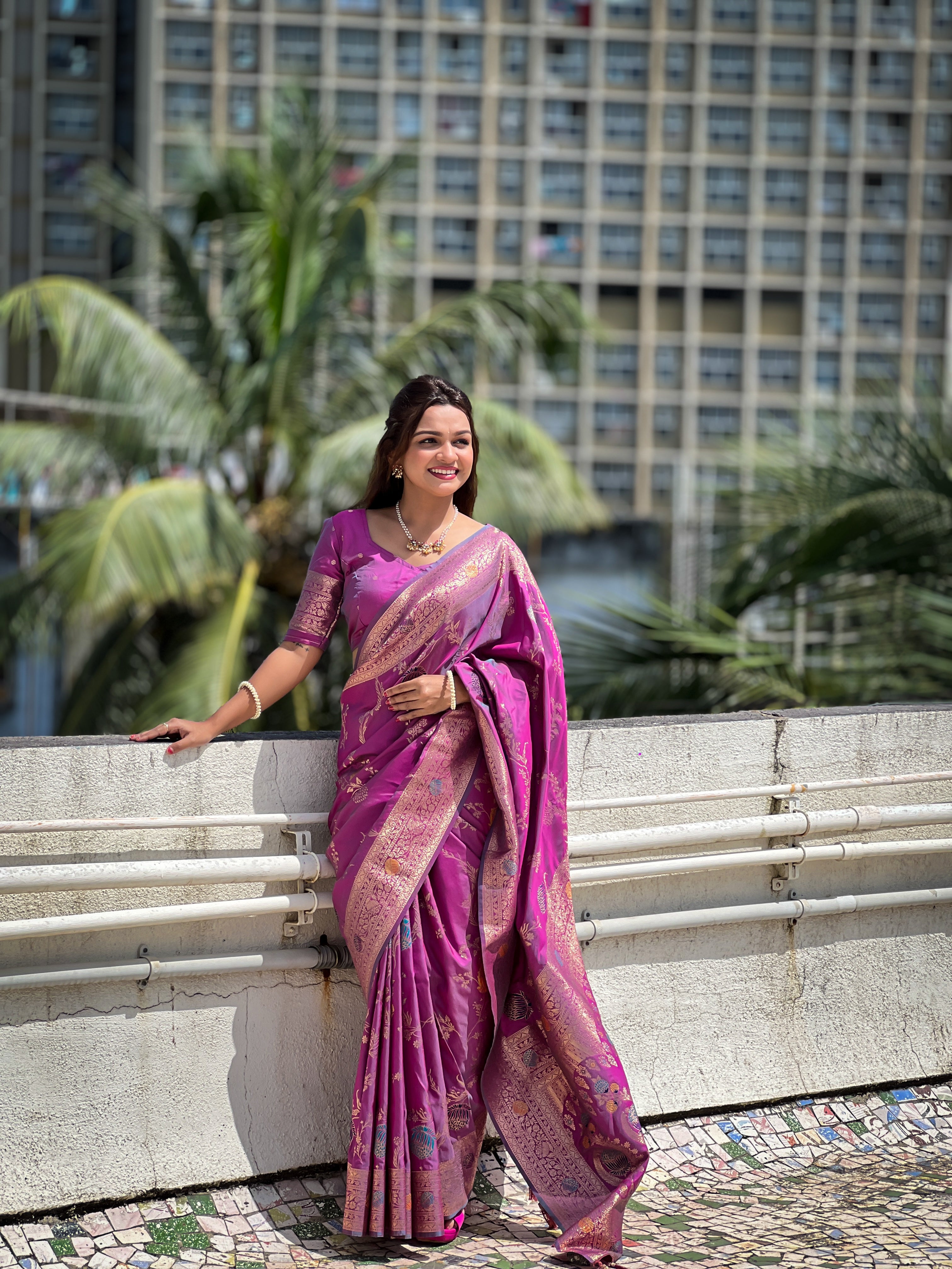 Magenta Wedding Wear Soft Banarasi Silk Saree