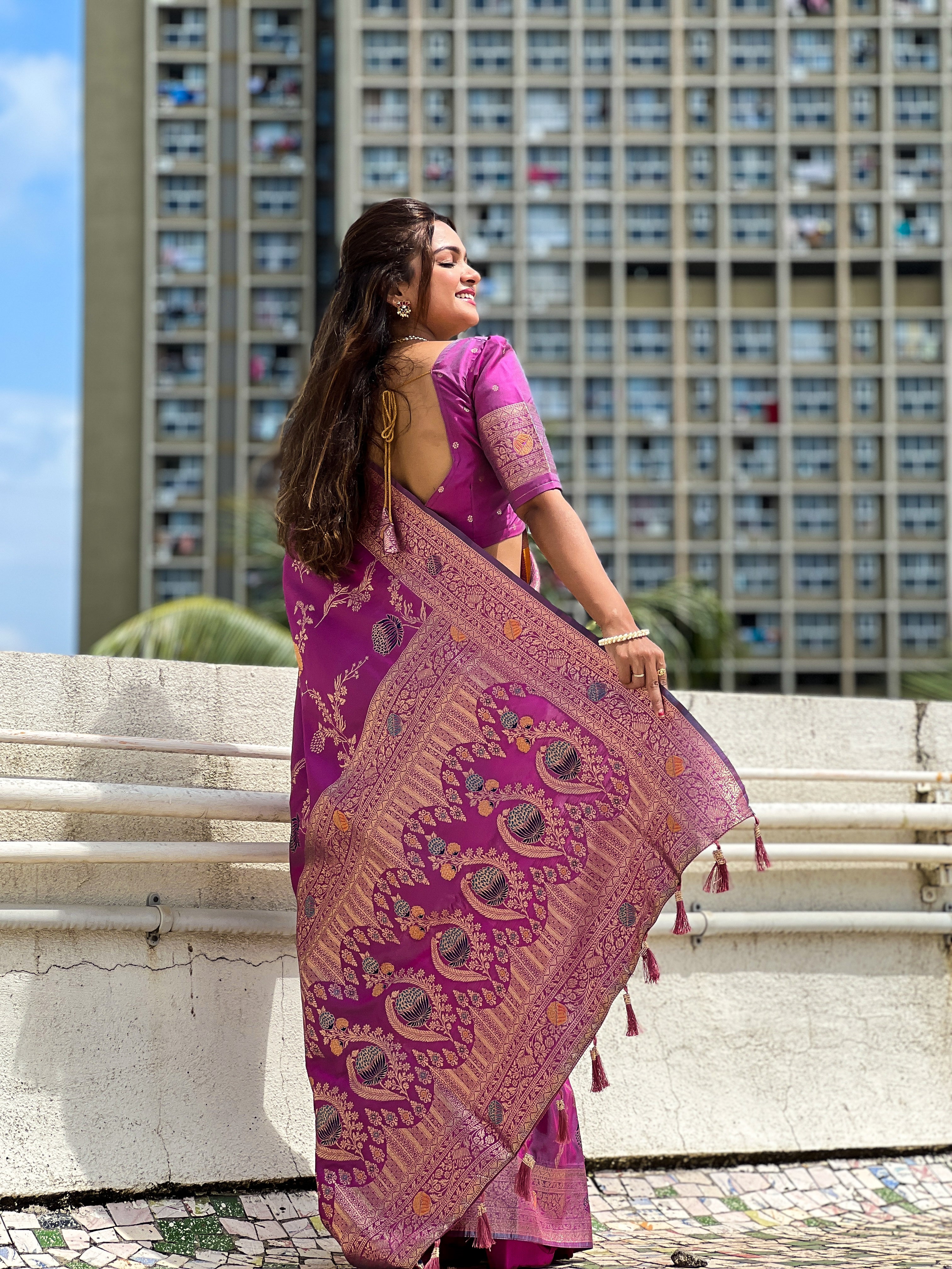 Magenta Wedding Wear Soft Banarasi Silk Saree