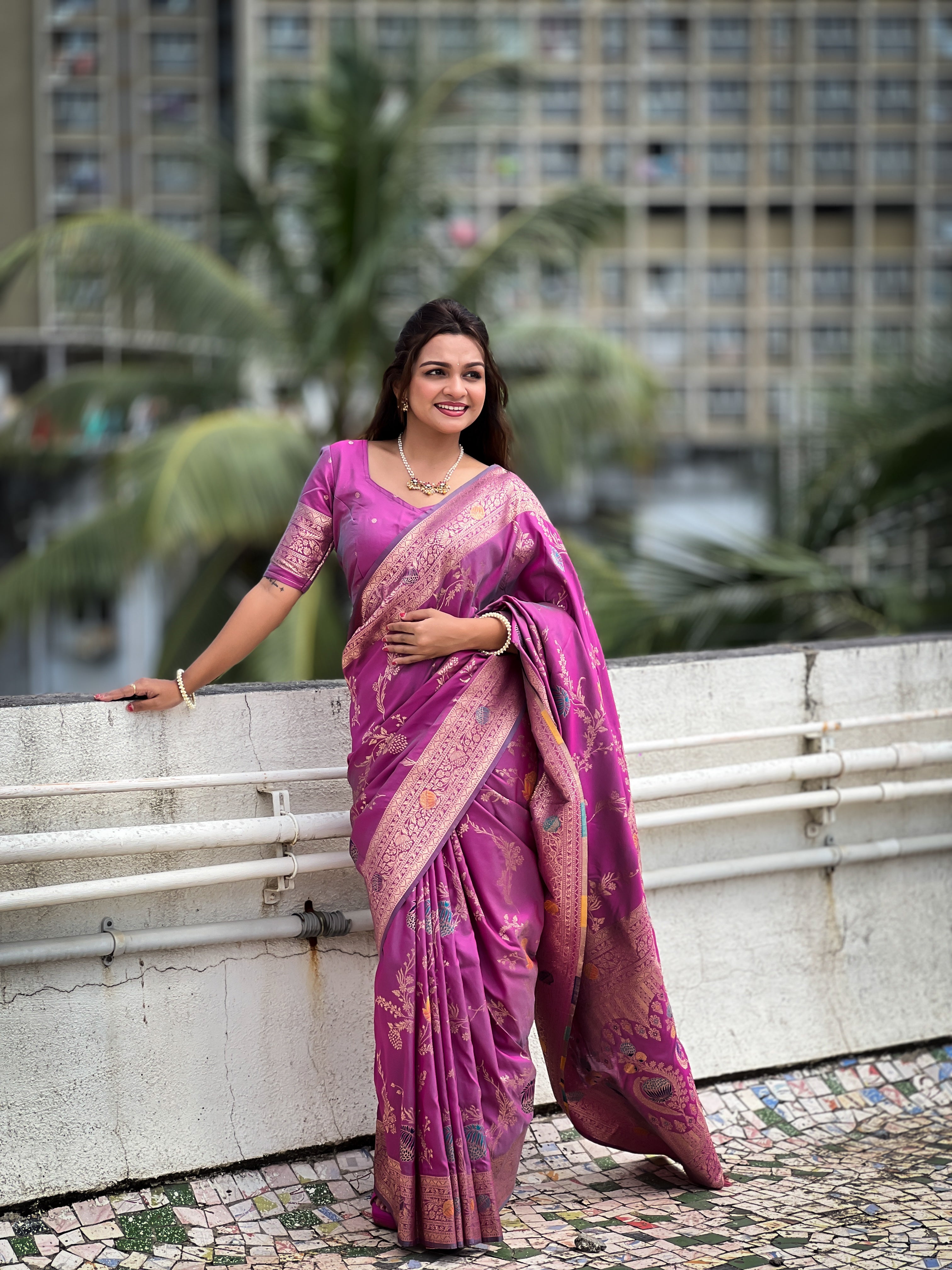Magenta Wedding Wear Soft Banarasi Silk Saree