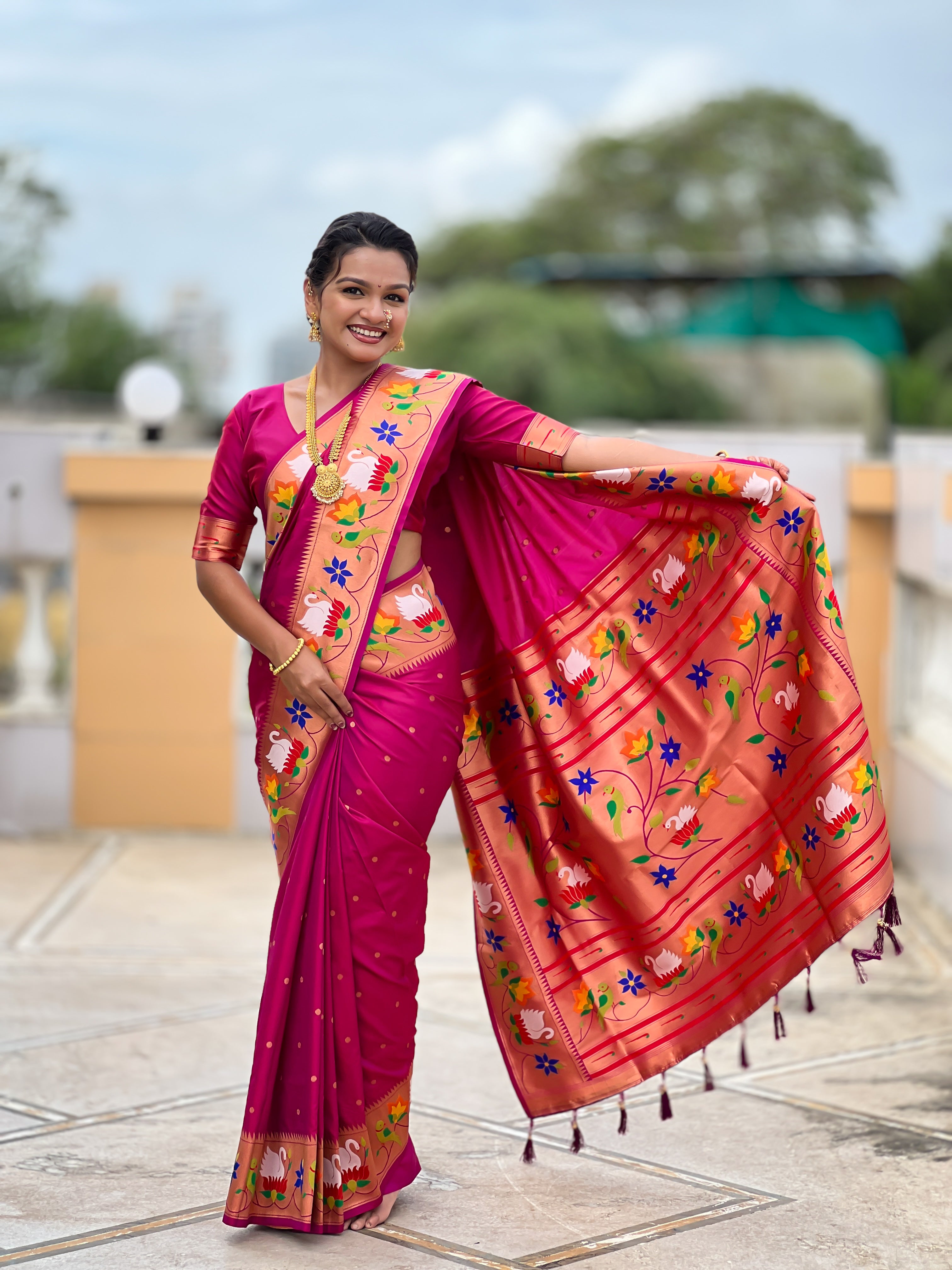 Magenta Wedding Wear Soft Paithani Silk Saree