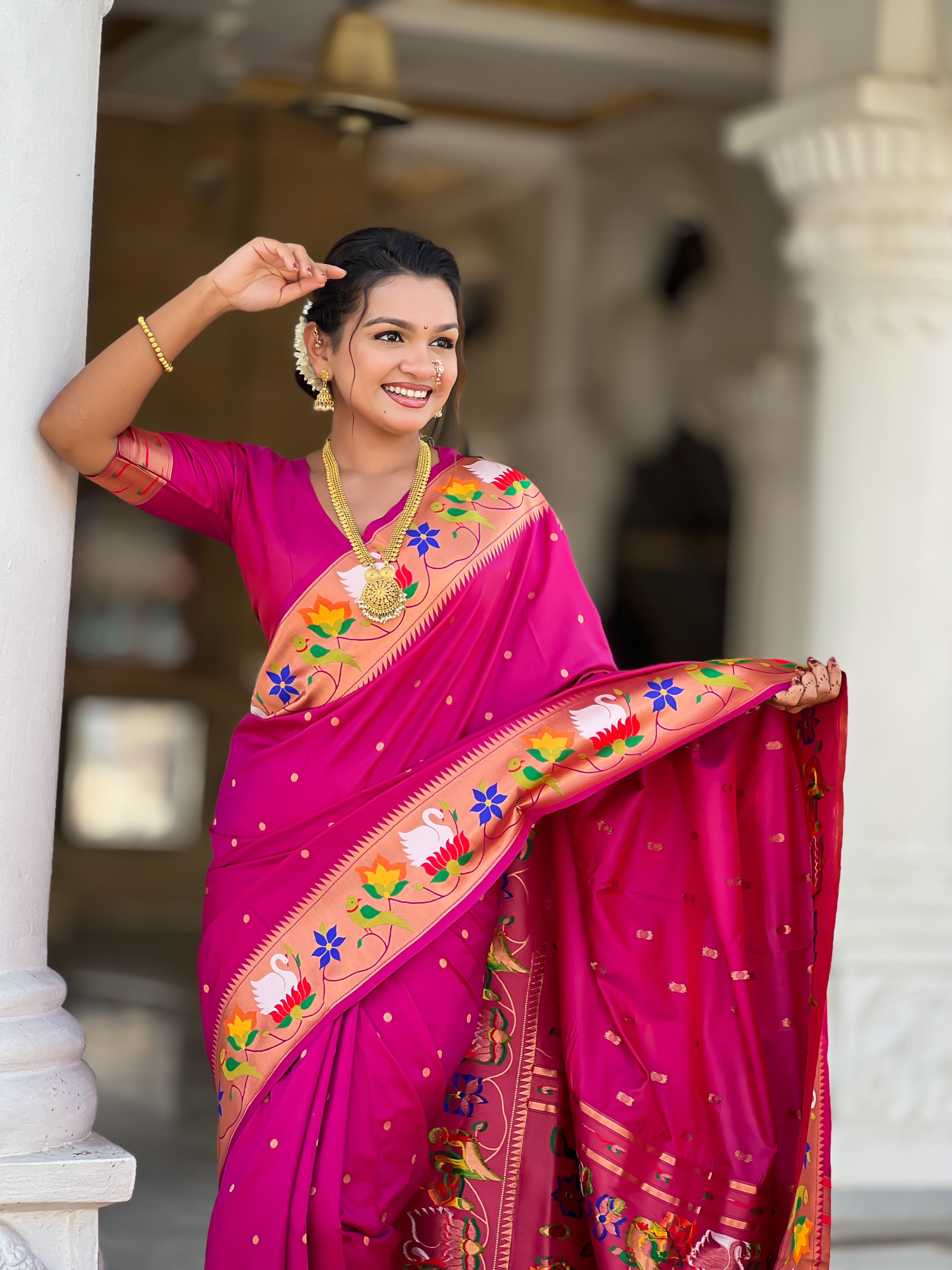 Magenta Wedding Wear Soft Paithani Silk Saree