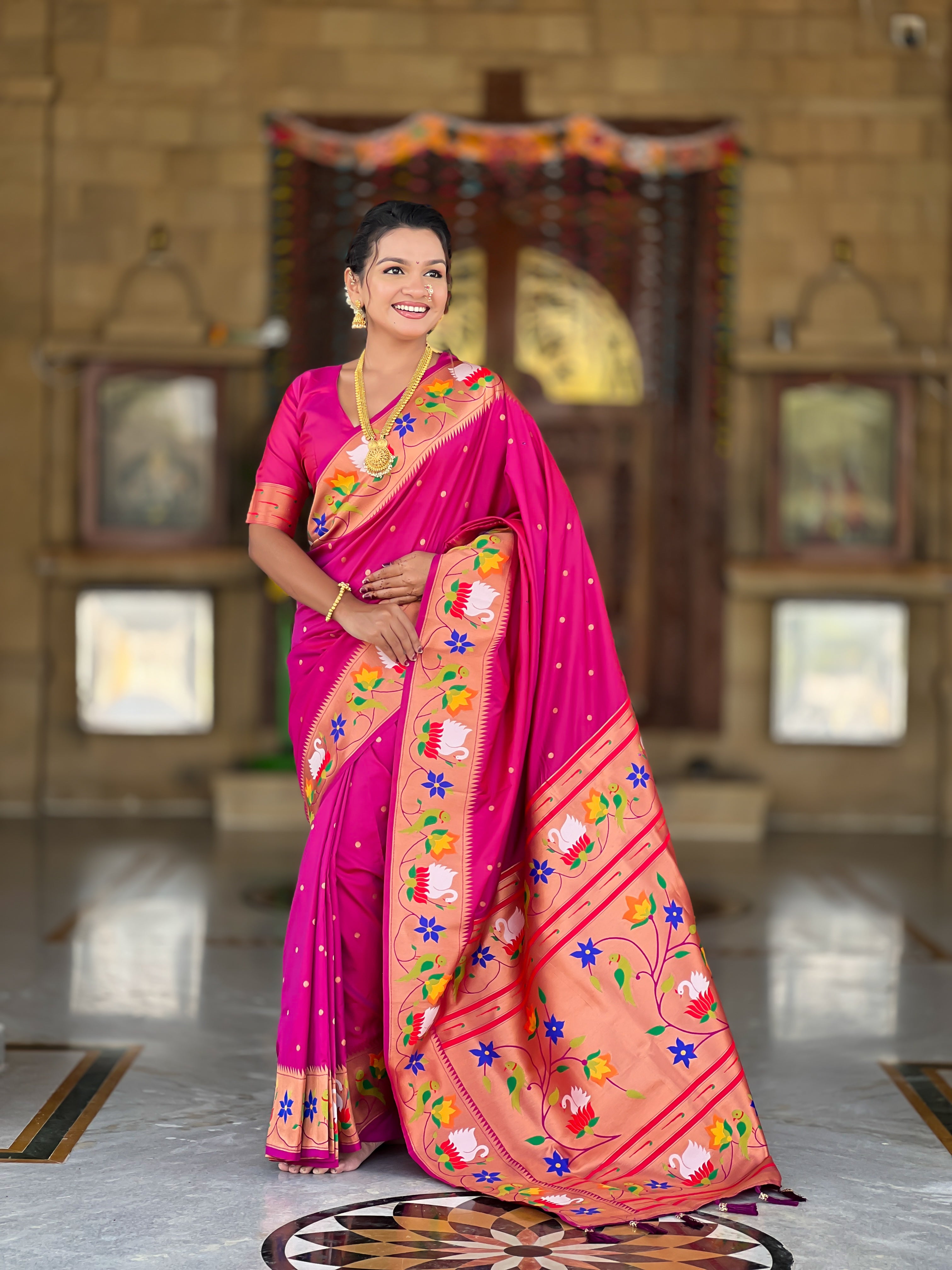 Magenta Wedding Wear Soft Paithani Silk Saree