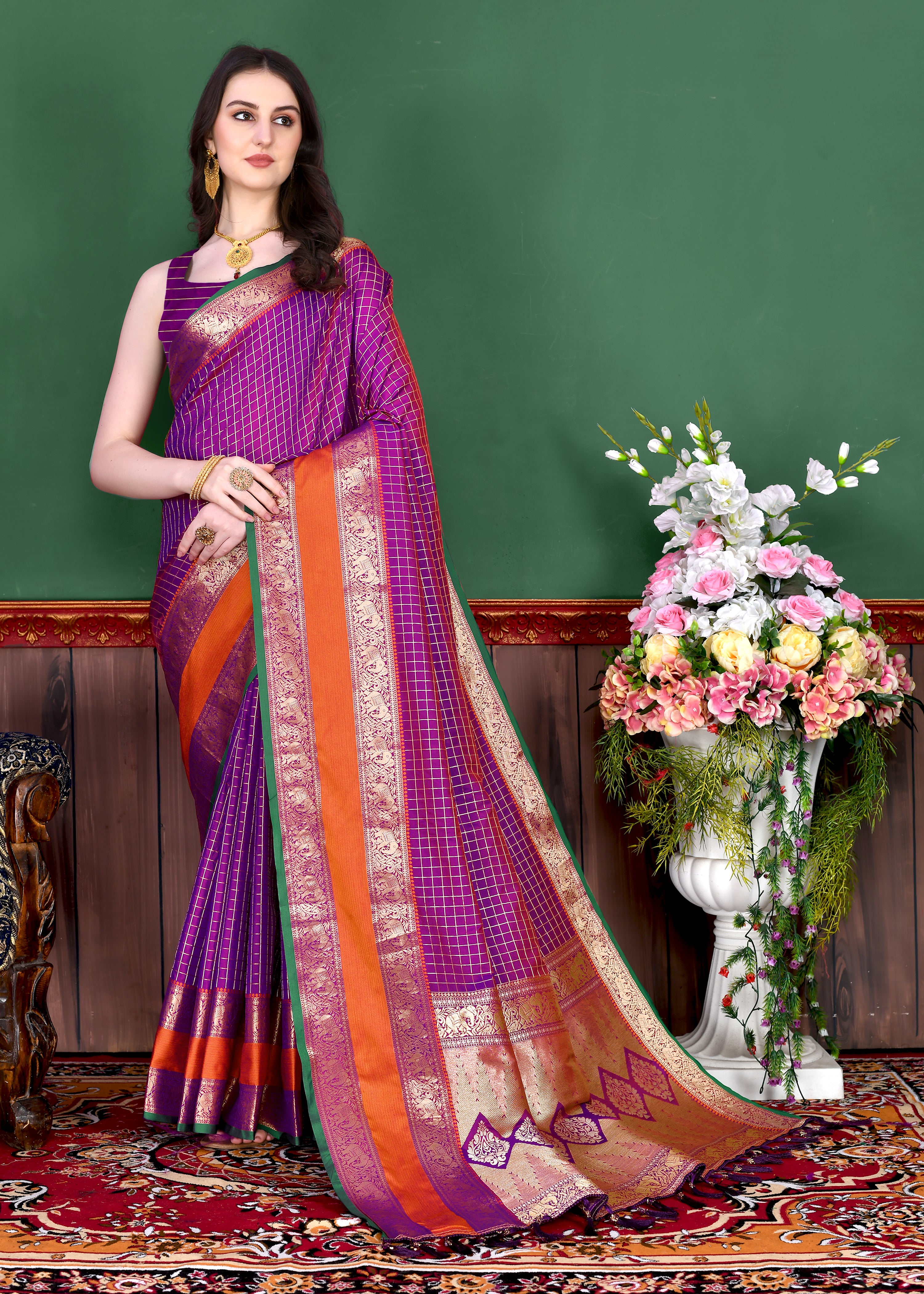 Magenta Wedding Wear Soft Silk Saree