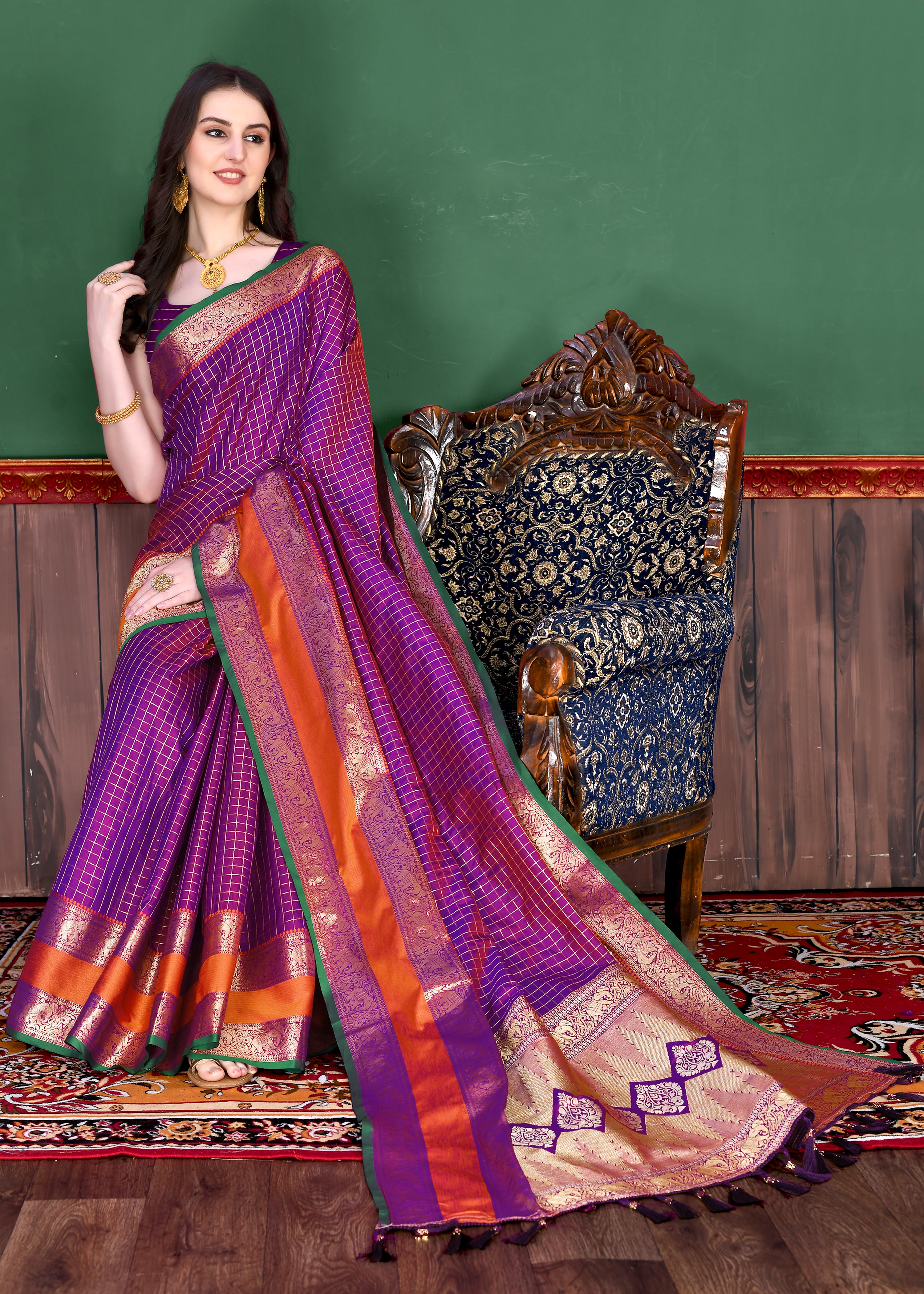 Magenta Wedding Wear Soft Silk Saree