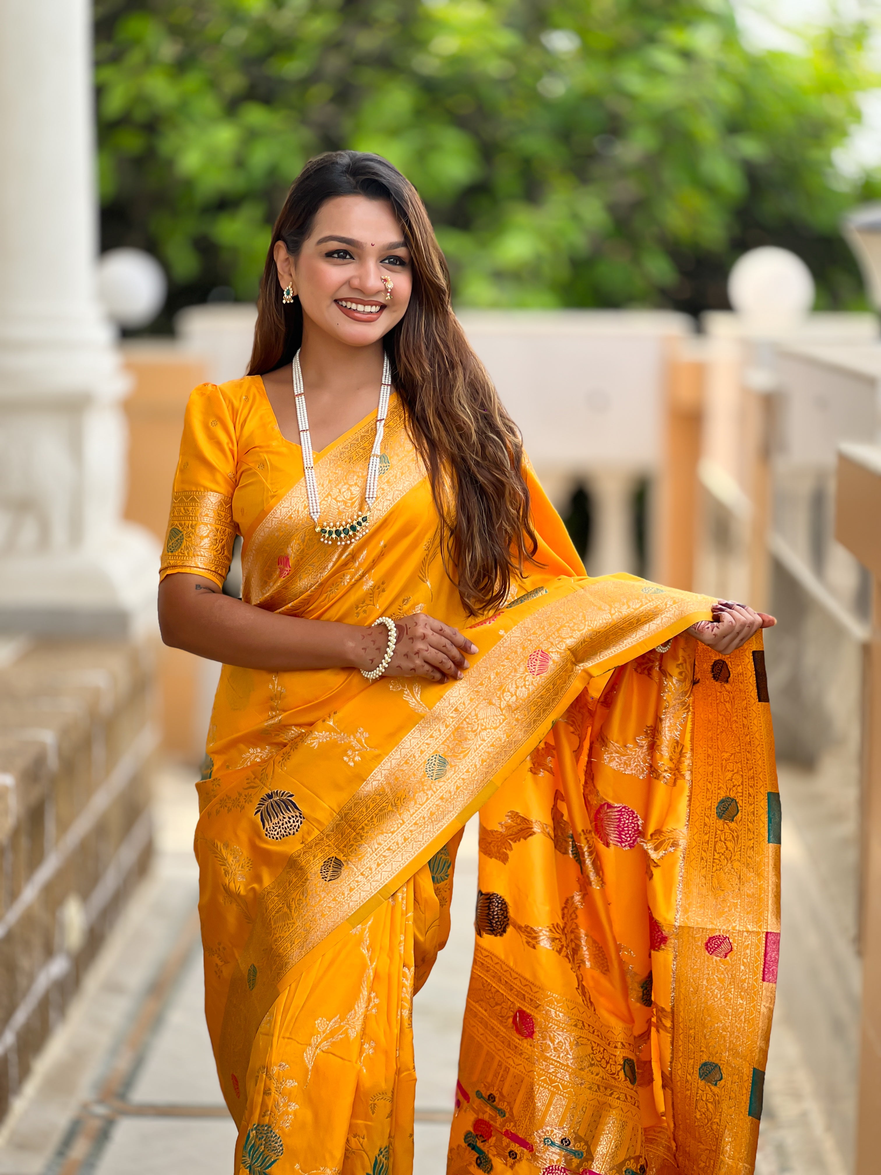 Mango Yellow Wedding Wear Soft Banarasi Silk Saree