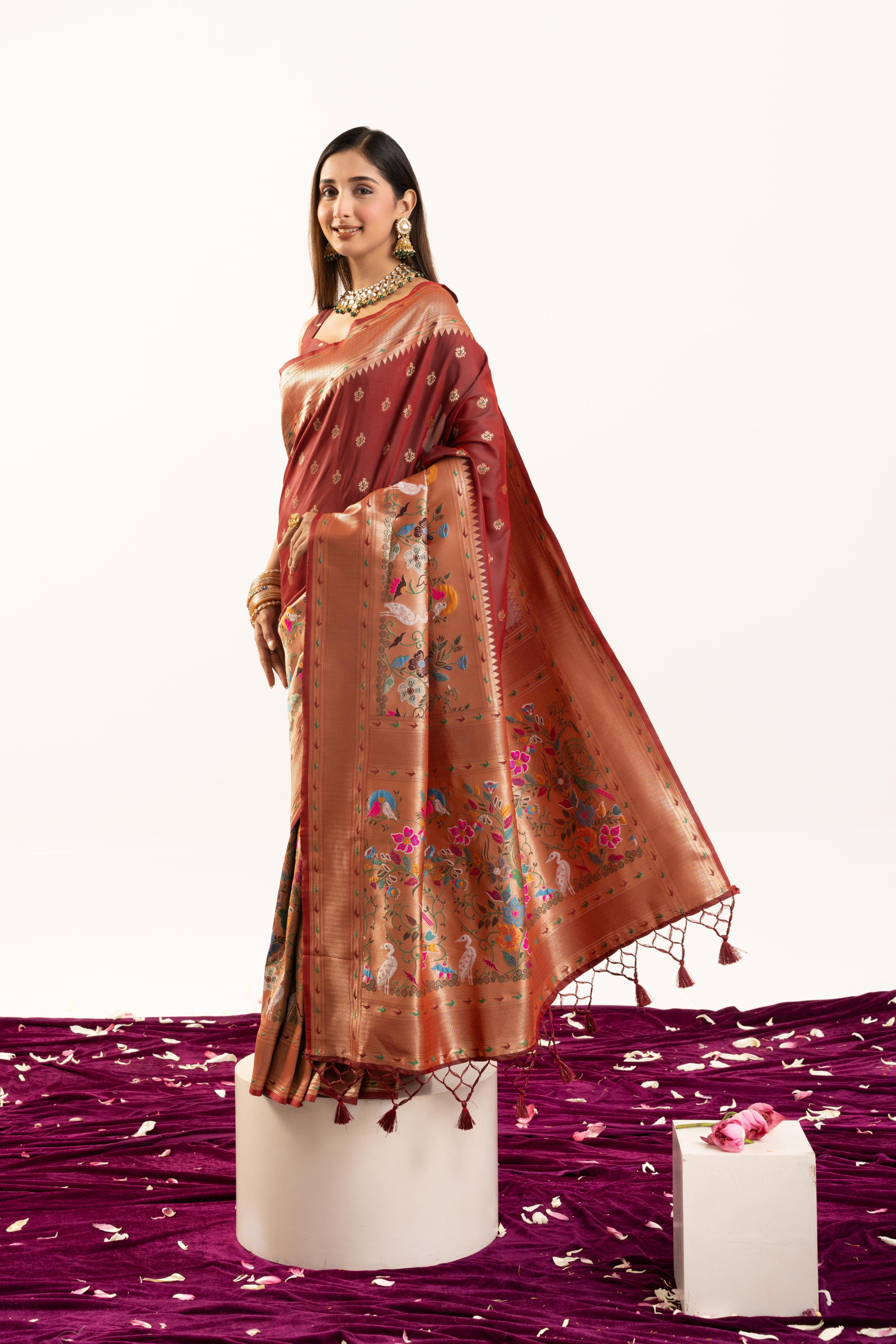 Maroon Banarasi Silk Paithani Saree