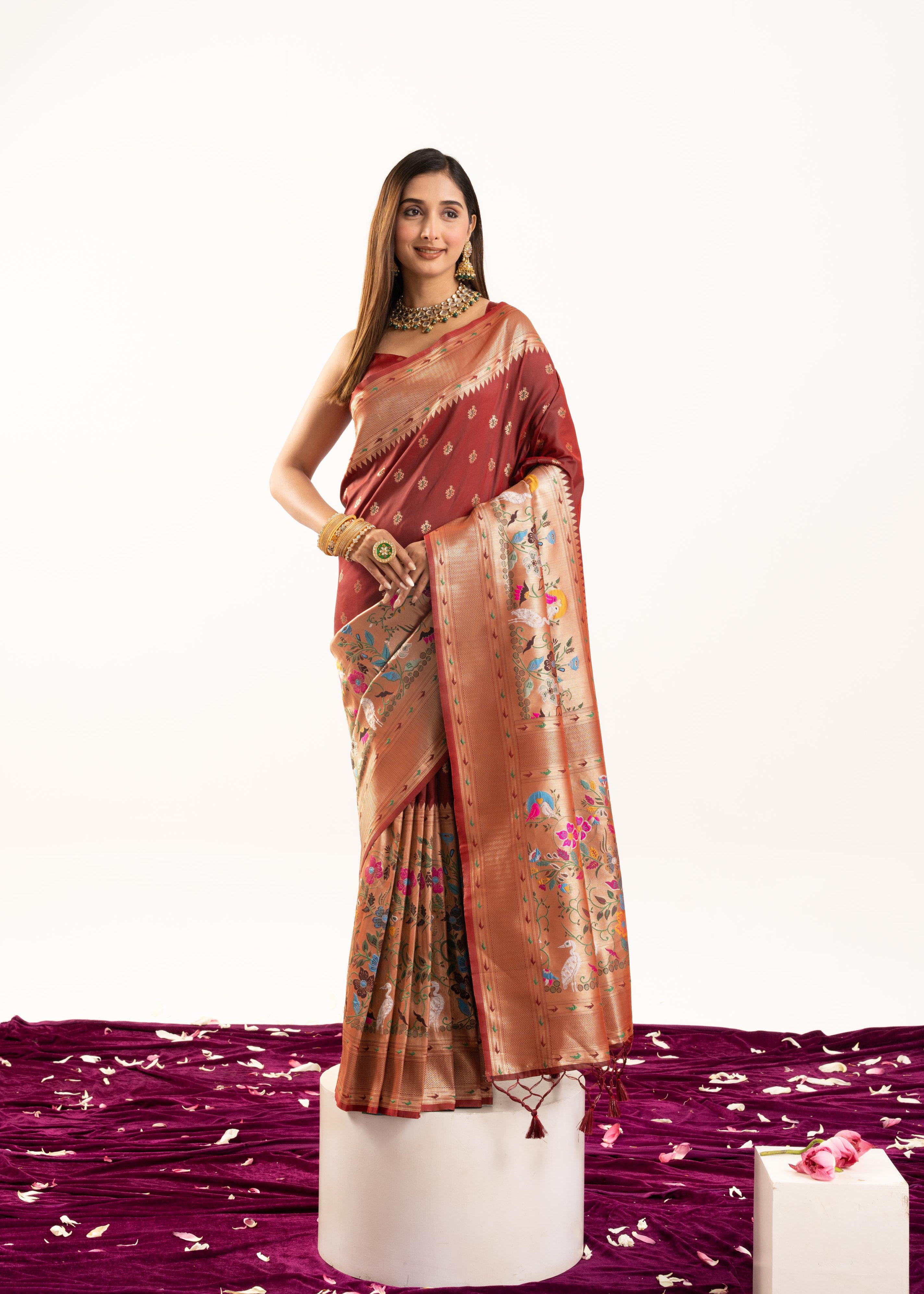 Maroon Banarasi Silk Paithani Saree