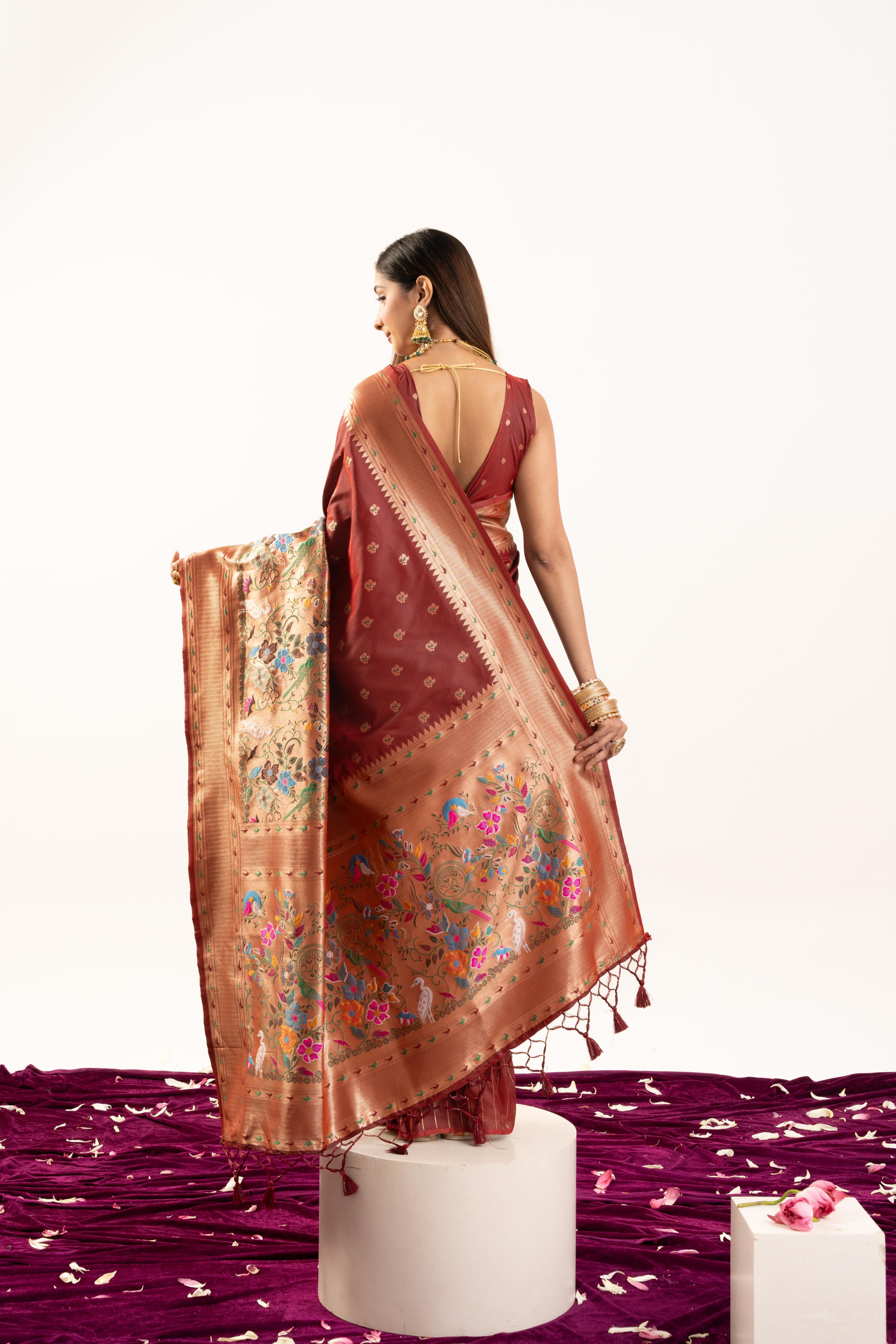 Maroon Banarasi Silk Paithani Saree